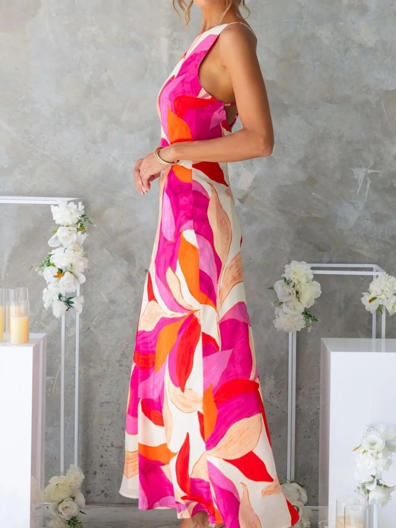 Printed Balloon Sleeve Maxi Shirt Dress with Tie.