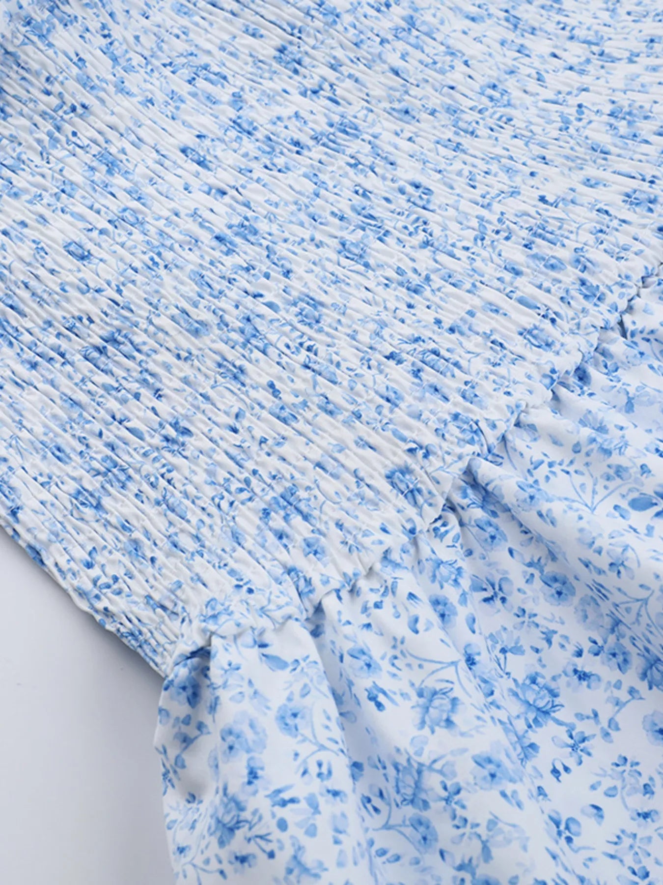 Umgee Ruffled Printed Puff Sleeve Mini Dress - V-Neck.