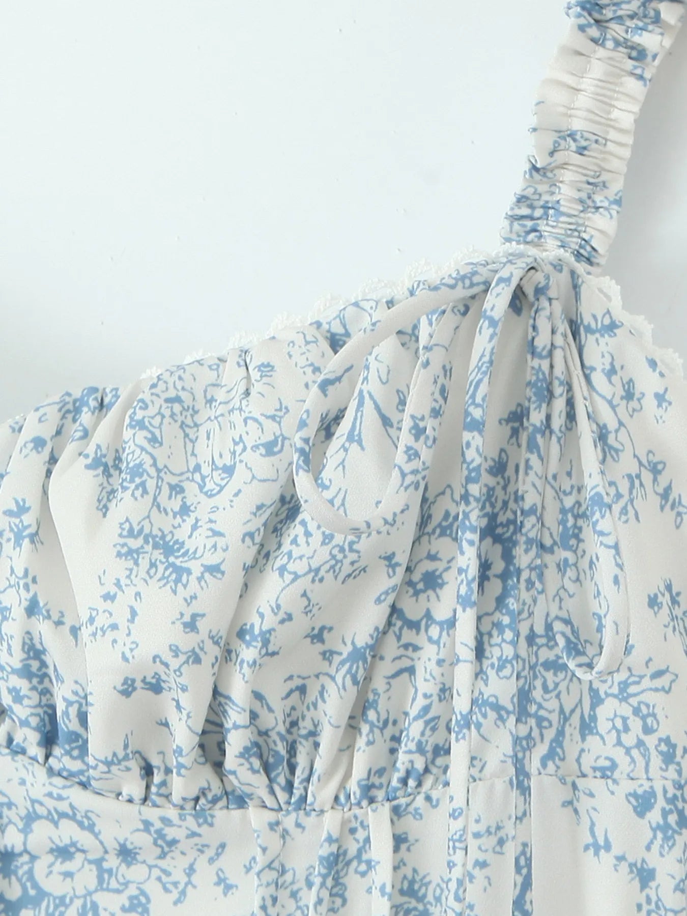 Floral Print Midi Cami Dress - Lace-Up & Ruched.