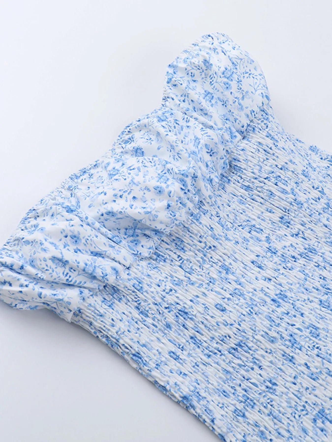 Umgee Ruffled Printed Puff Sleeve Mini Dress - V-Neck.