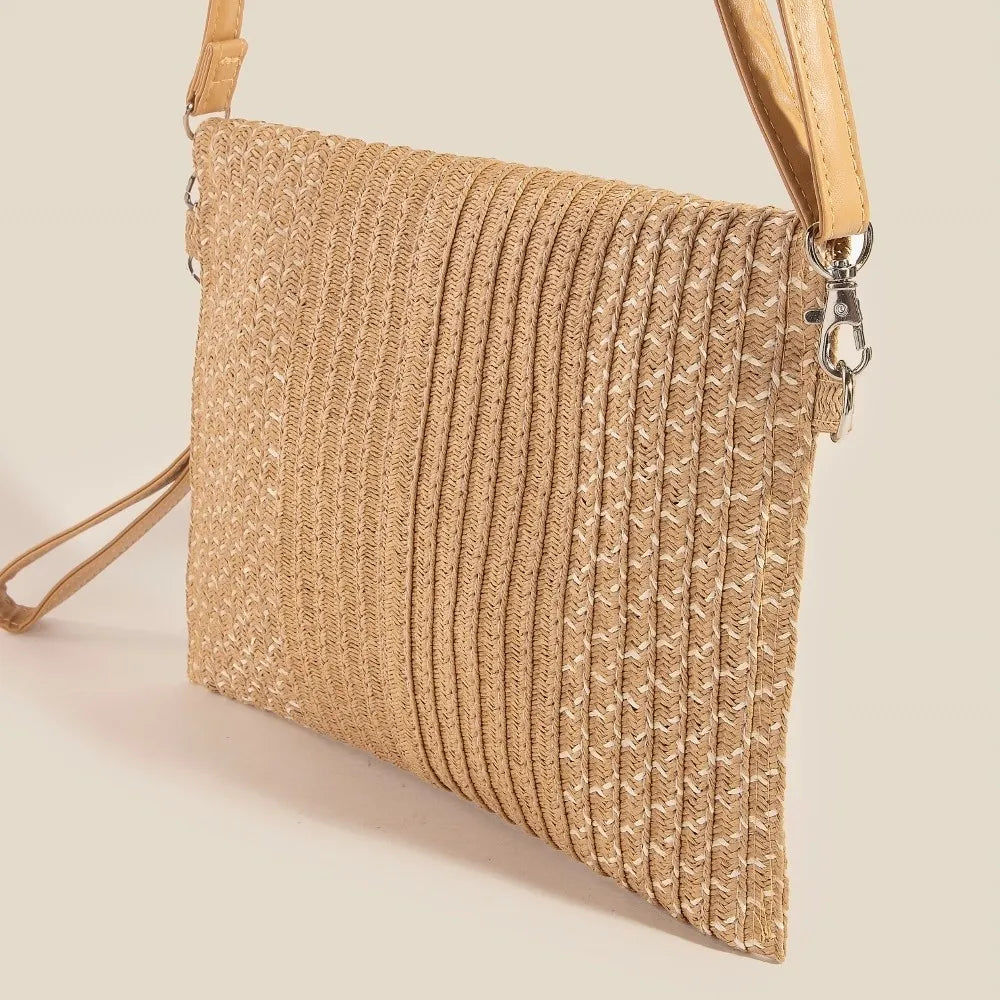 Tight Woven Envelope Clutch Bag - Straw Crossbody.