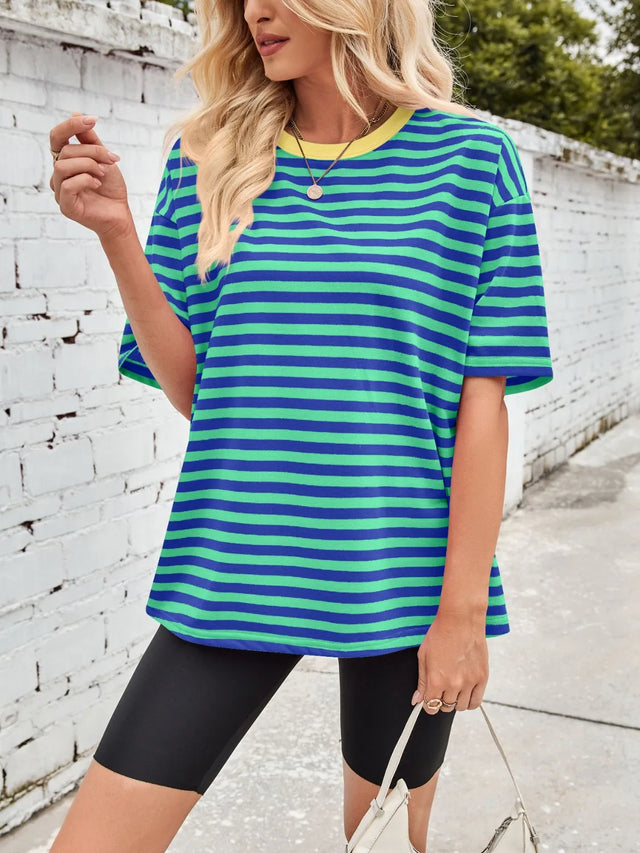 Contrast Striped Round Neck T-Shirt