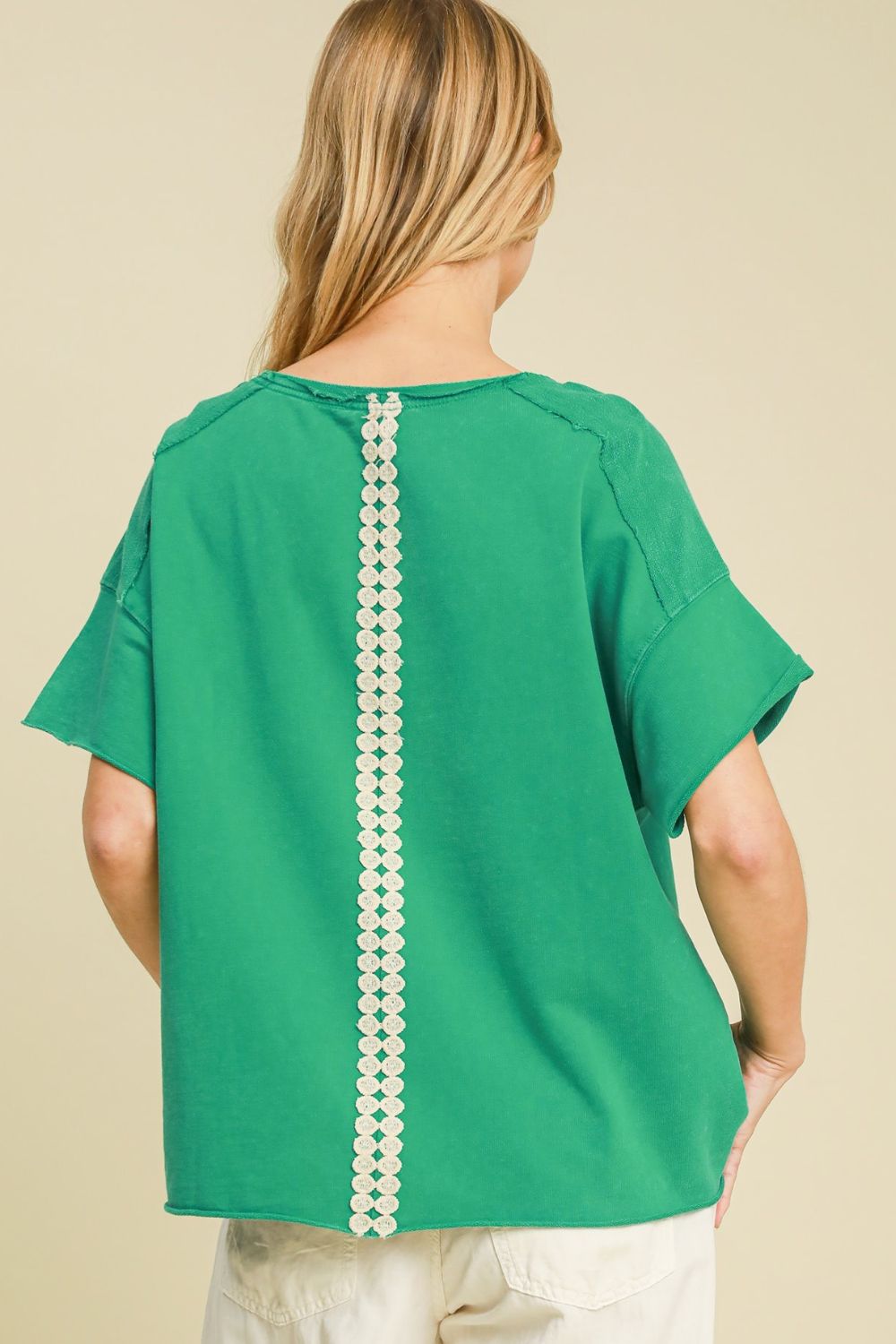 Mineral Wash T-Shirt with Lace Applique Plus Size