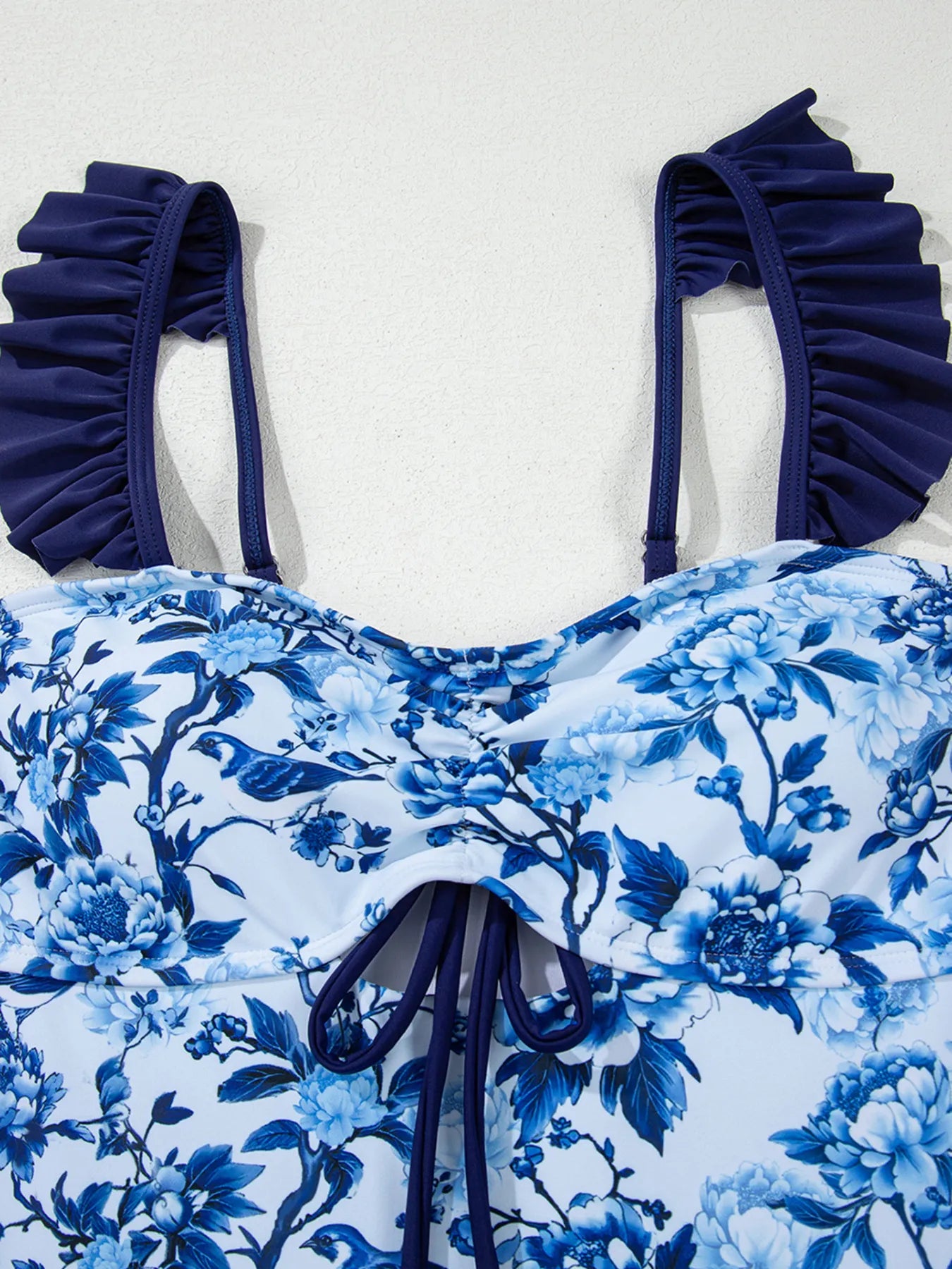 Cutout Ruffled Spaghetti Strap One-Piece Swimwear with Tie.