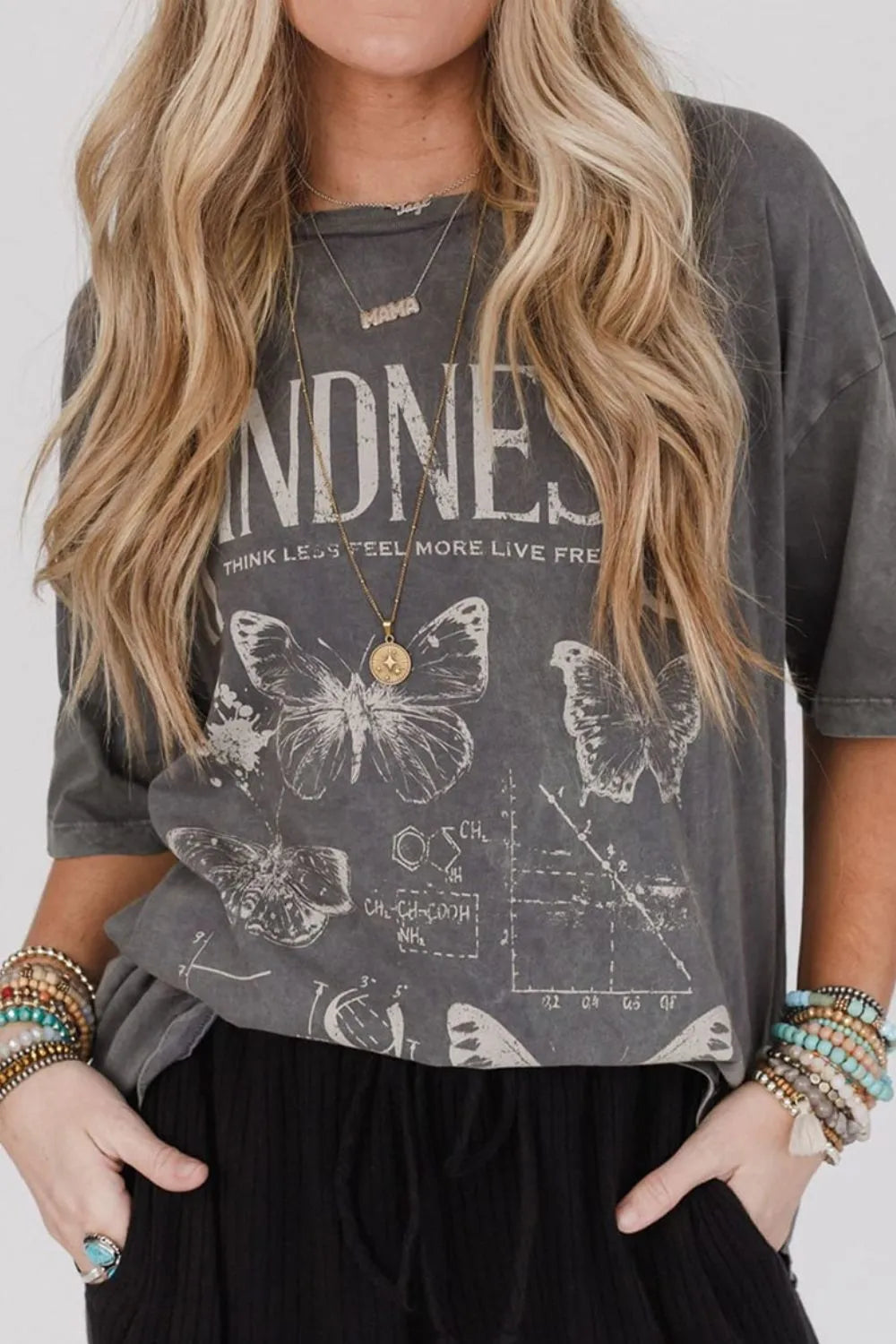 Kindness Butterflies Graphic Mineral Wash Loose Tee