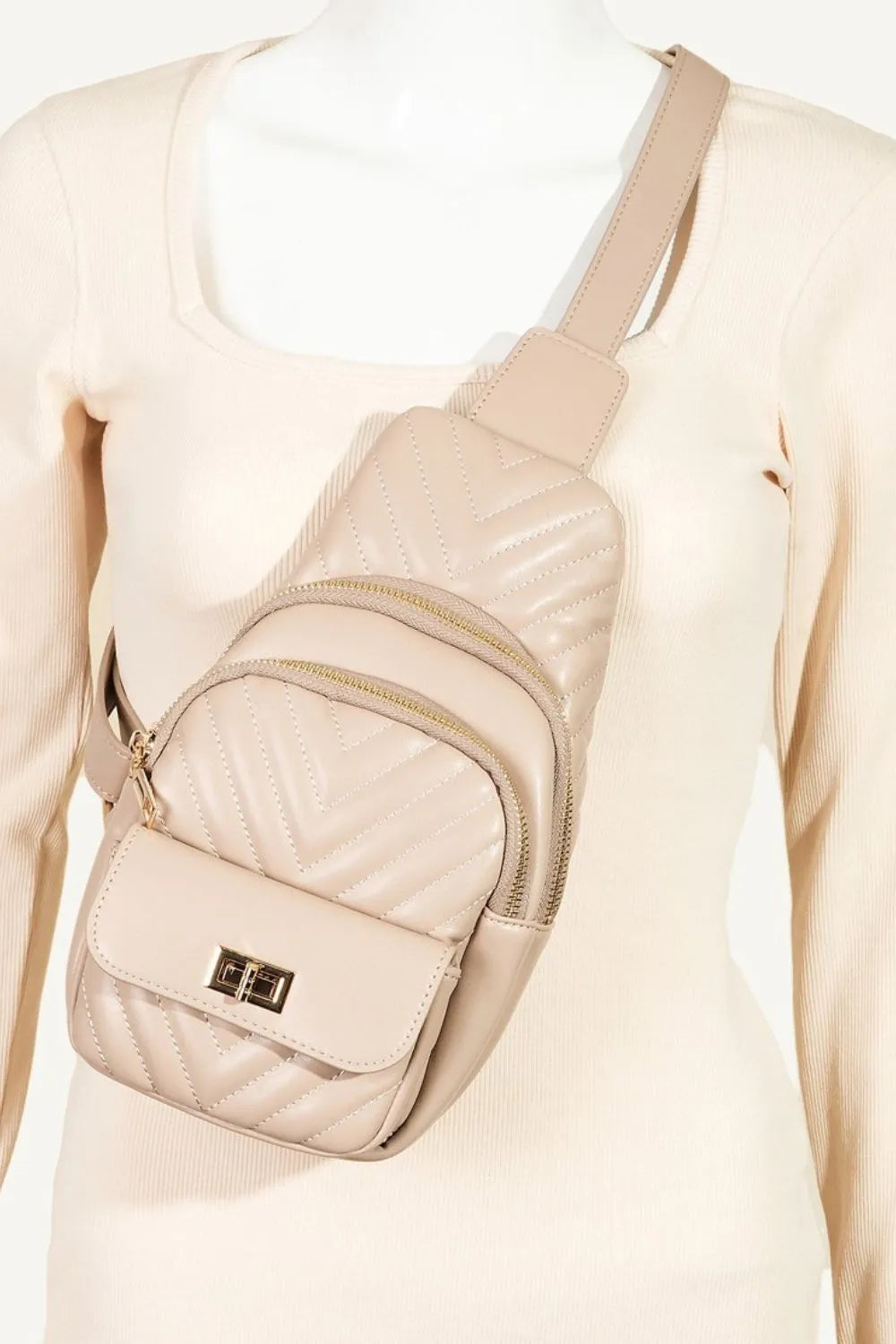 Faux Leather Cushioned Sling Bag - Quilted Crossbody.