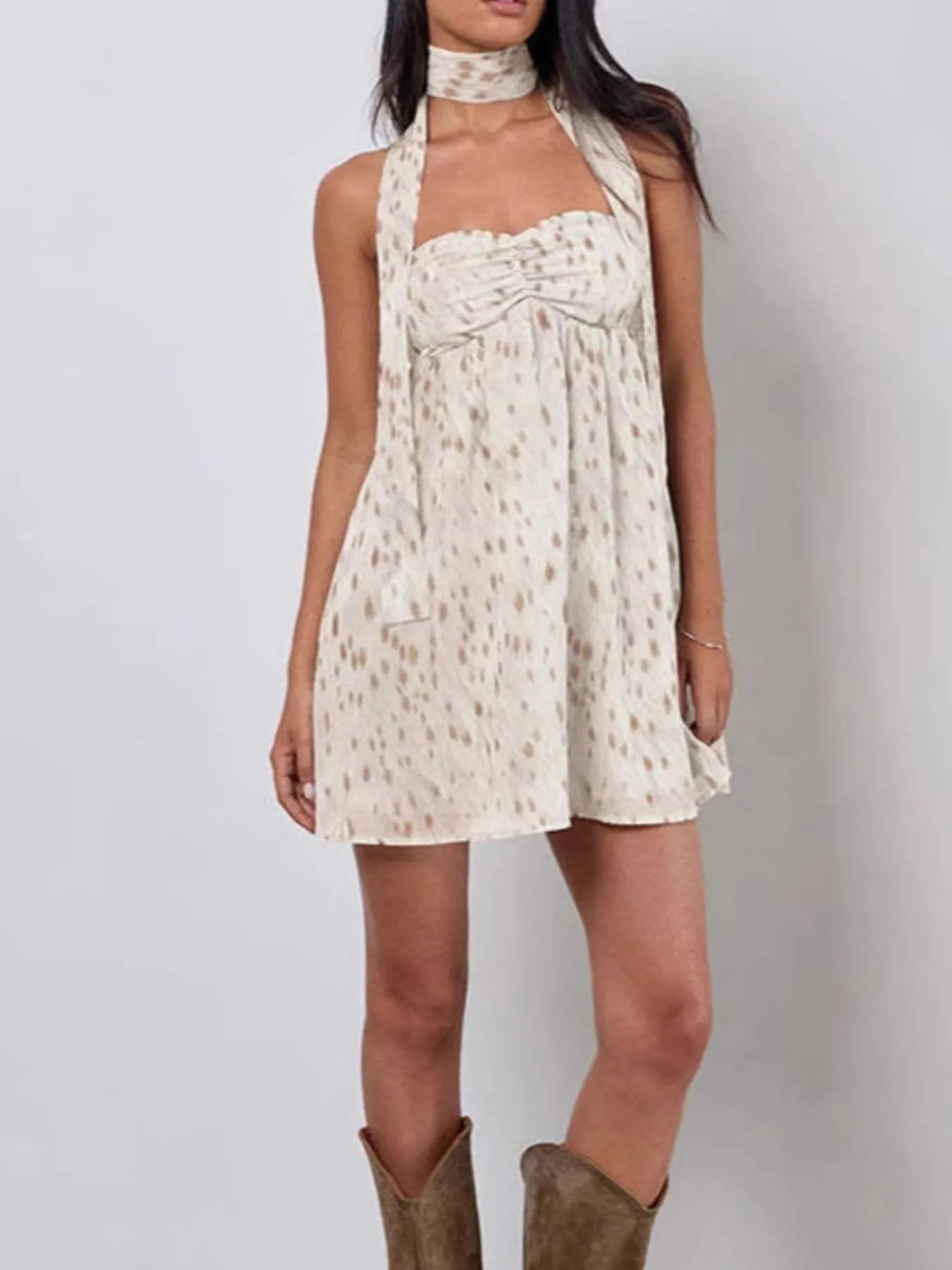 Swiss Dot Square Neck Lace Short Sleeve Dress - Layered.
