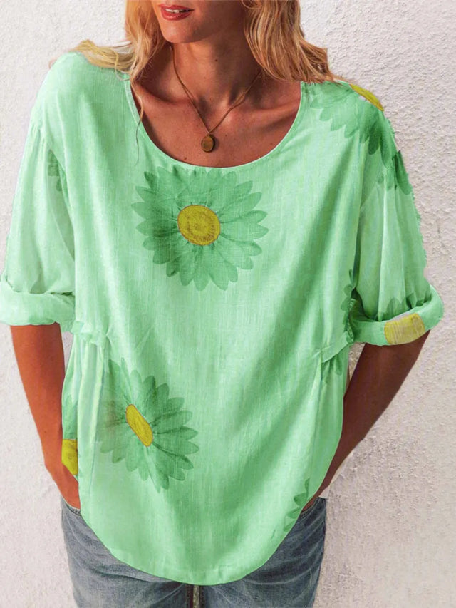 Flower Round Neck Half Sleeve T-Shirt Plus Size