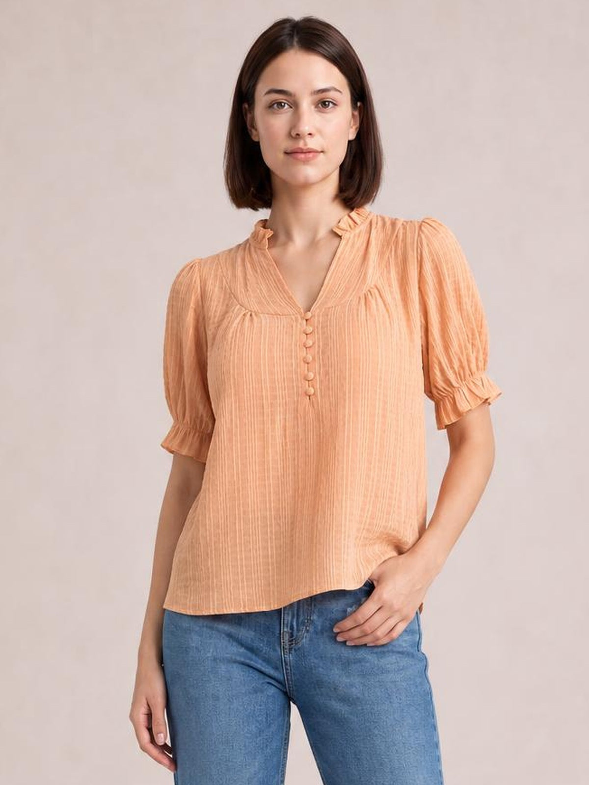 Frill Notched Short Sleeve Blouse · Rule Full Body - Hero Full Body