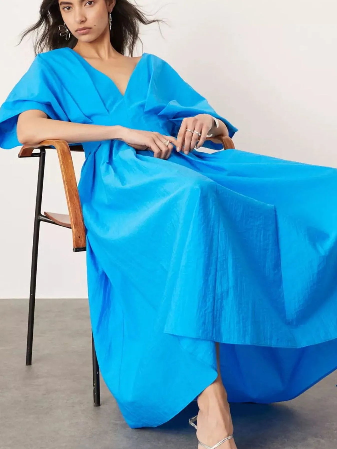 V-Neck Ruffle Sleeve Mini Dress.