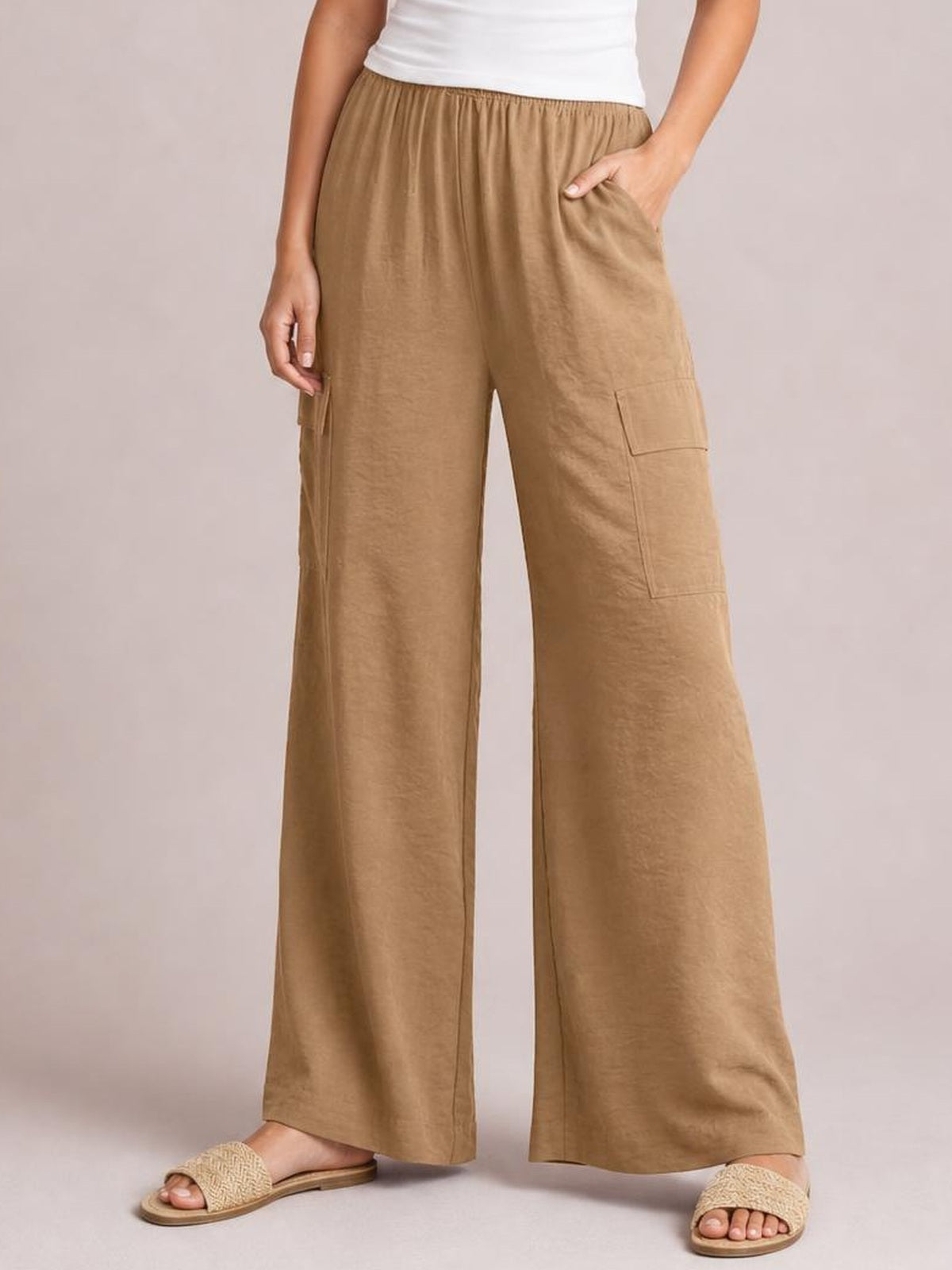 Drawstring Frilled Waist Wide Leg Utility Trousers · Hero Full Body