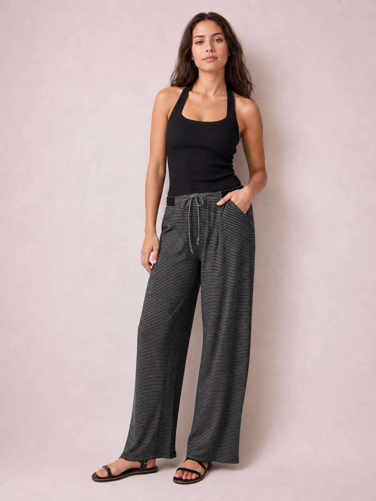 Drawstring Striped Wide Leg Pants · Studio Prop Pose