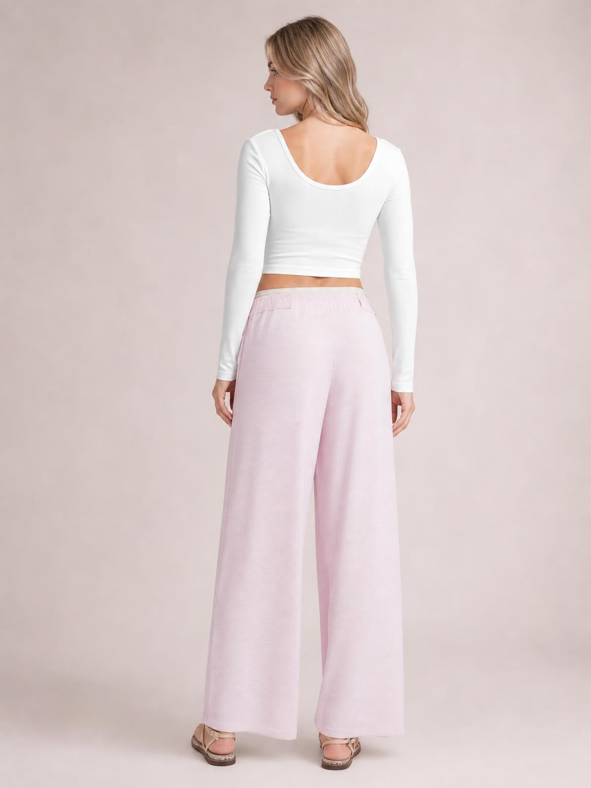Drawstring Striped Wide Leg Pants · Back View