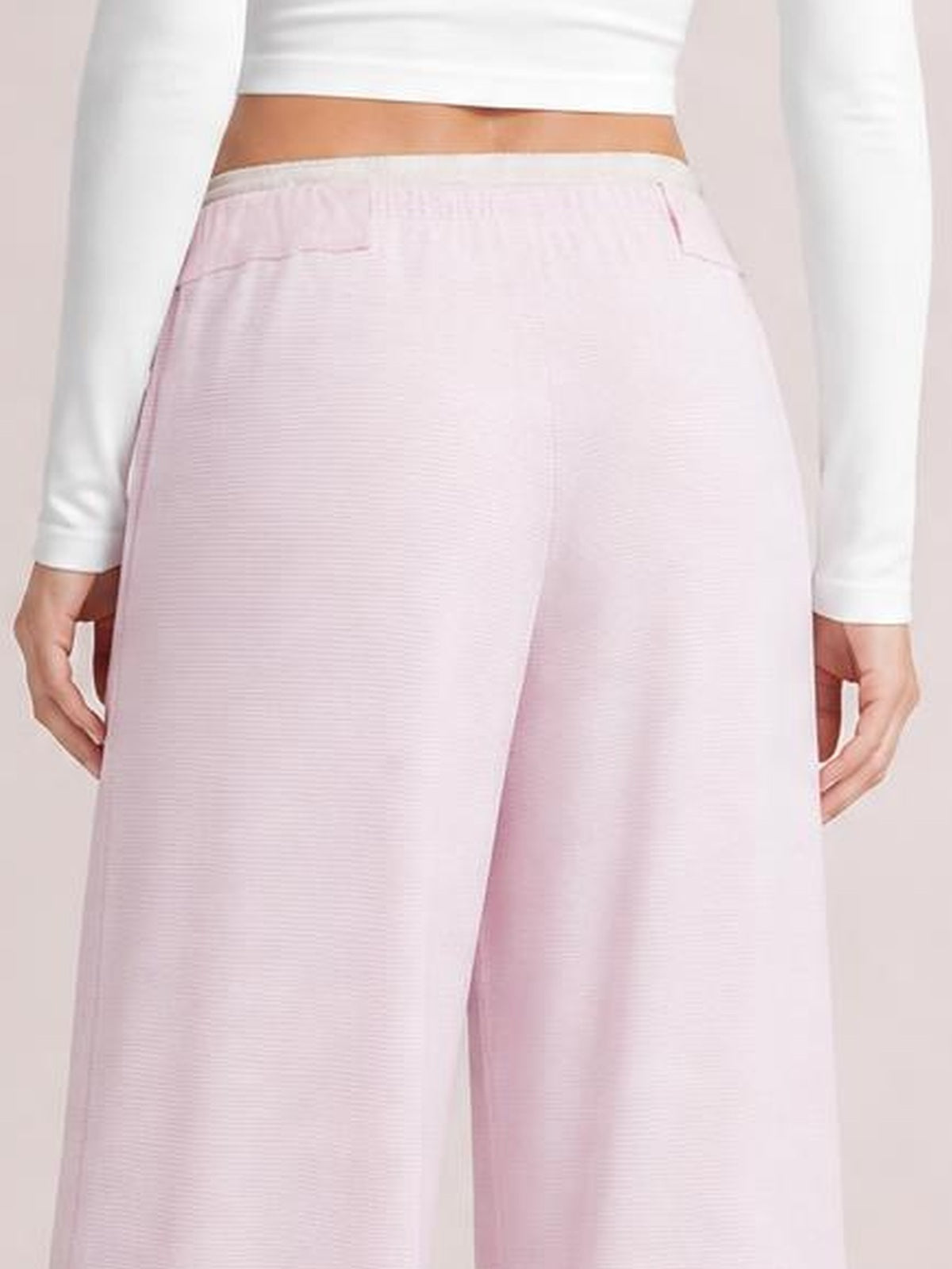 Drawstring Striped Wide Leg Pants · Back View