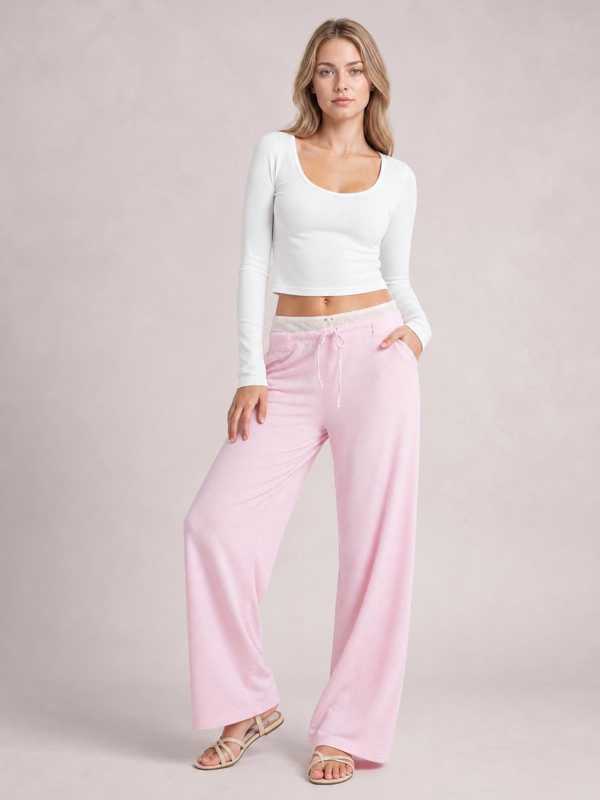 Drawstring Striped Wide Leg Pants · Studio Prop Pose