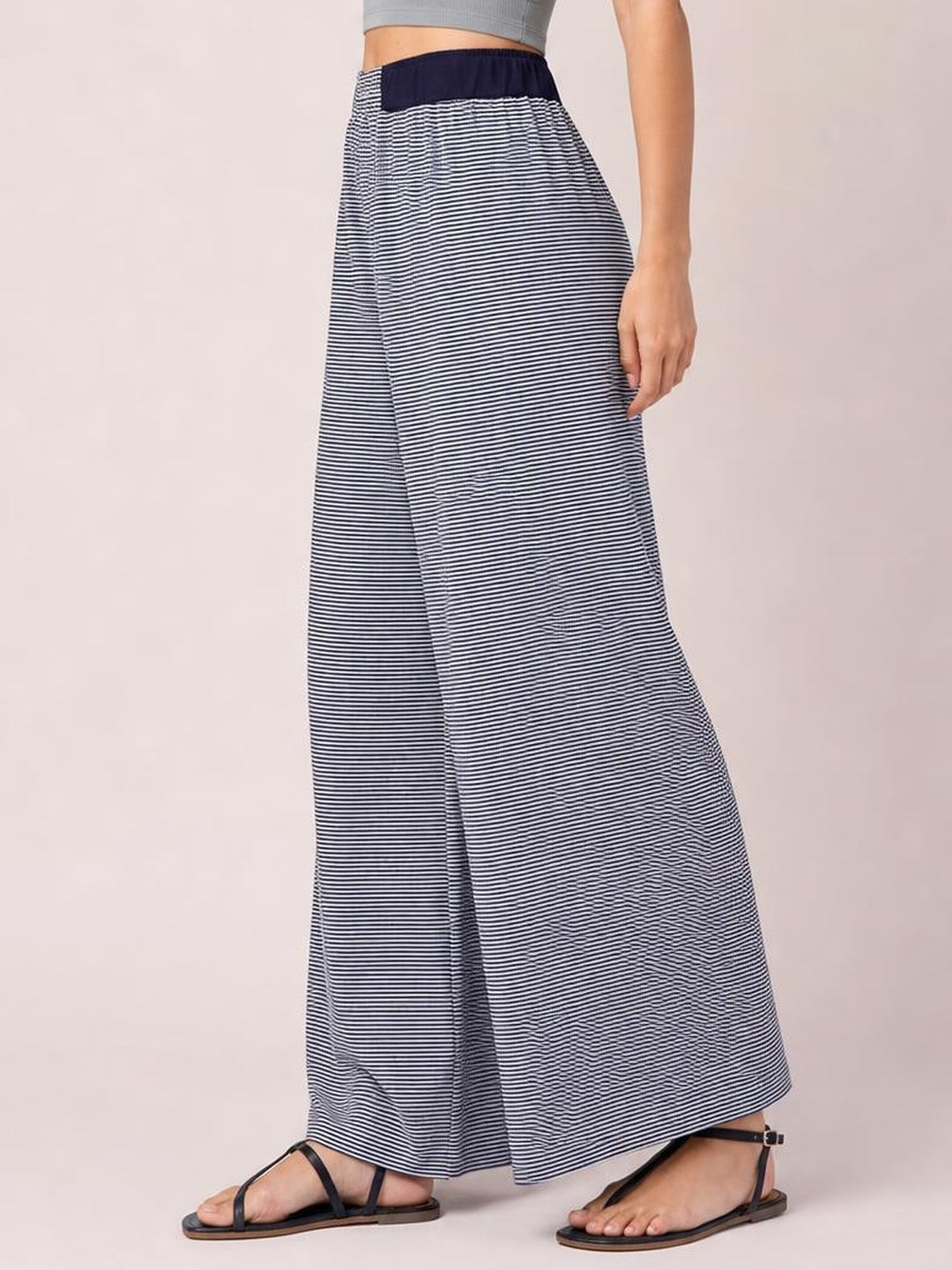 Drawstring Striped Wide Leg Pants · Medium / Three-Quarter