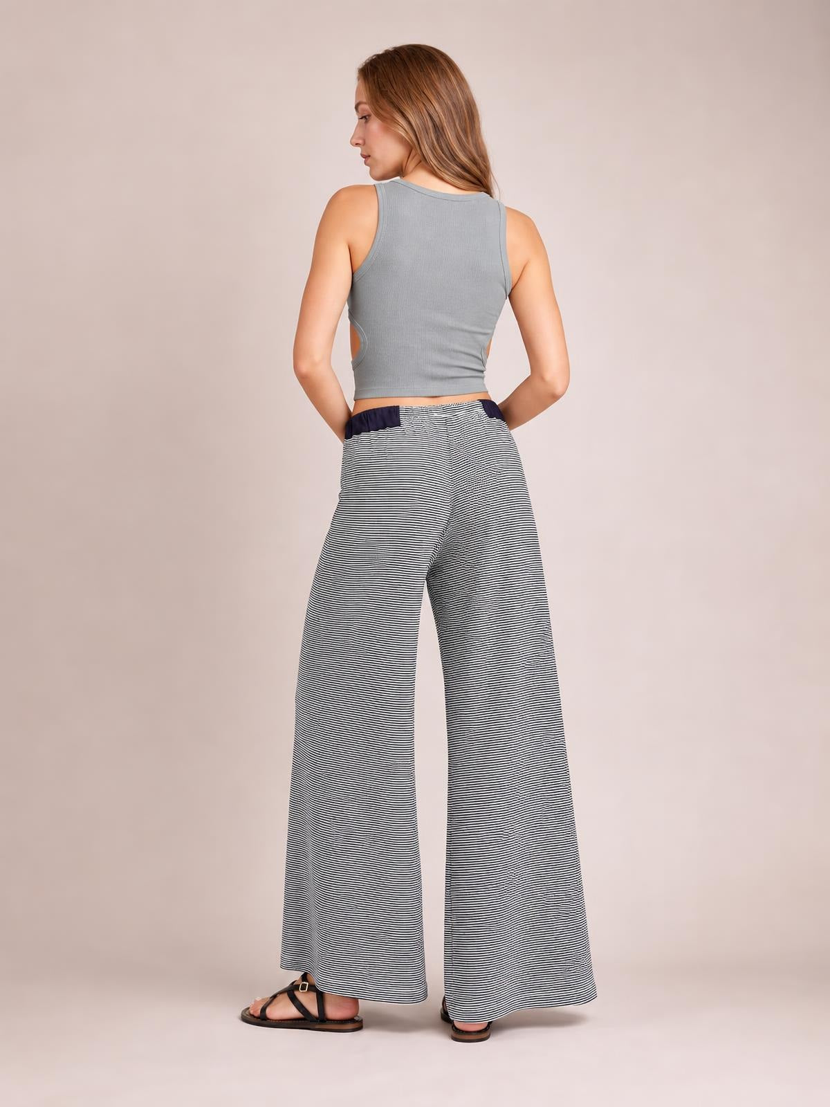 Drawstring Striped Wide Leg Pants · Back View