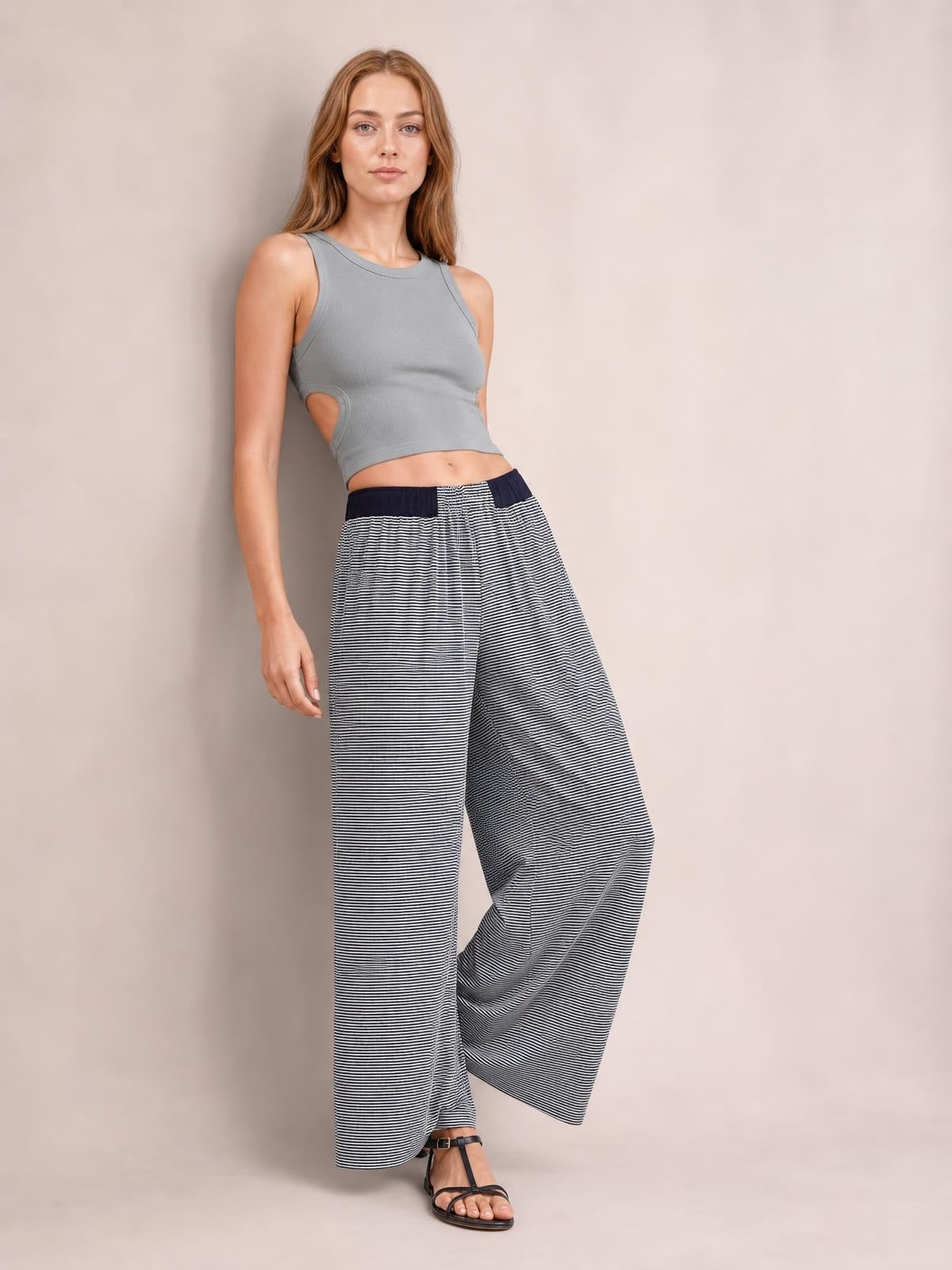 Drawstring Striped Wide Leg Pants · Studio Prop Pose