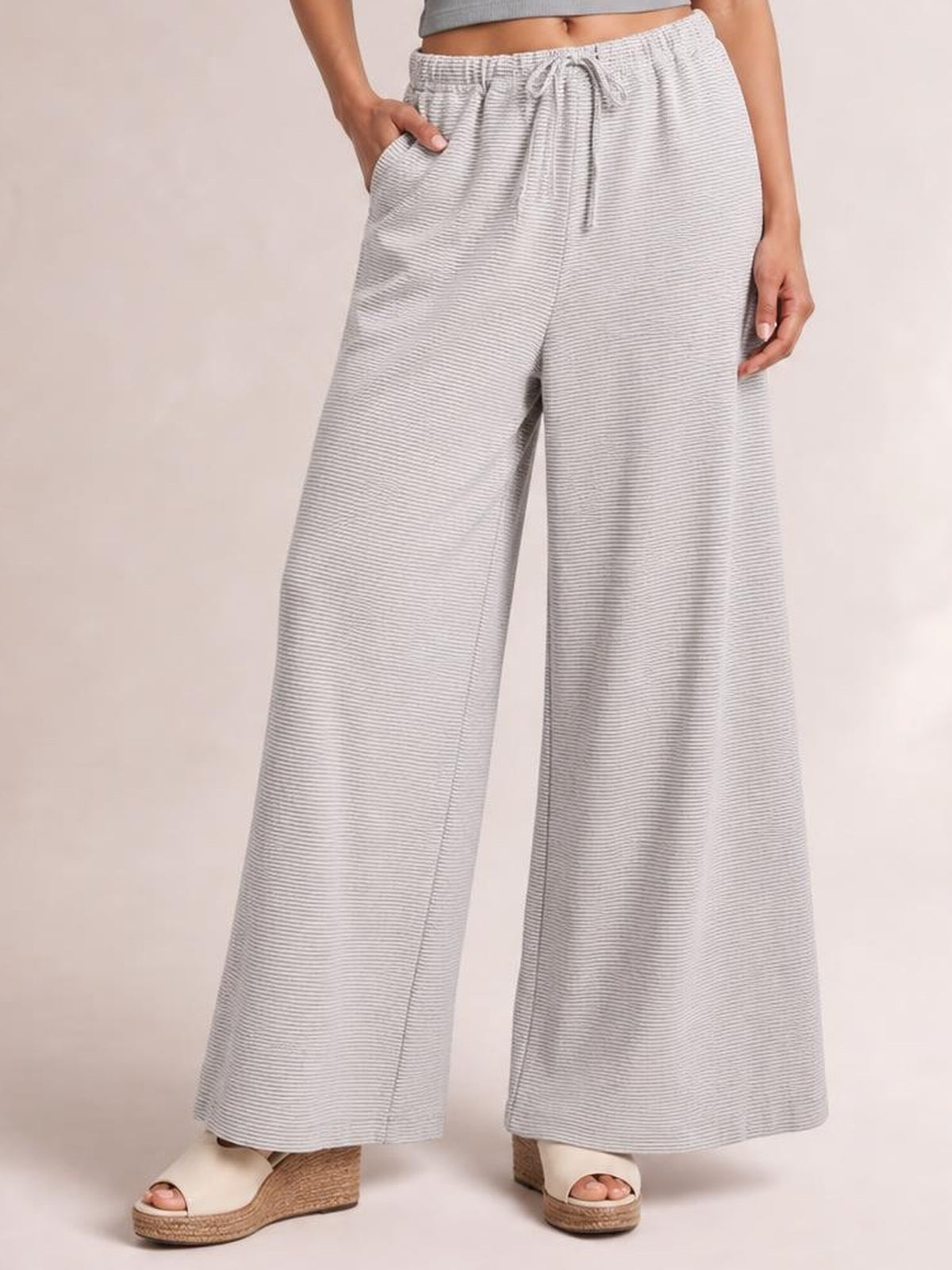 Drawstring Striped Wide Leg Pants · Hero Full Body