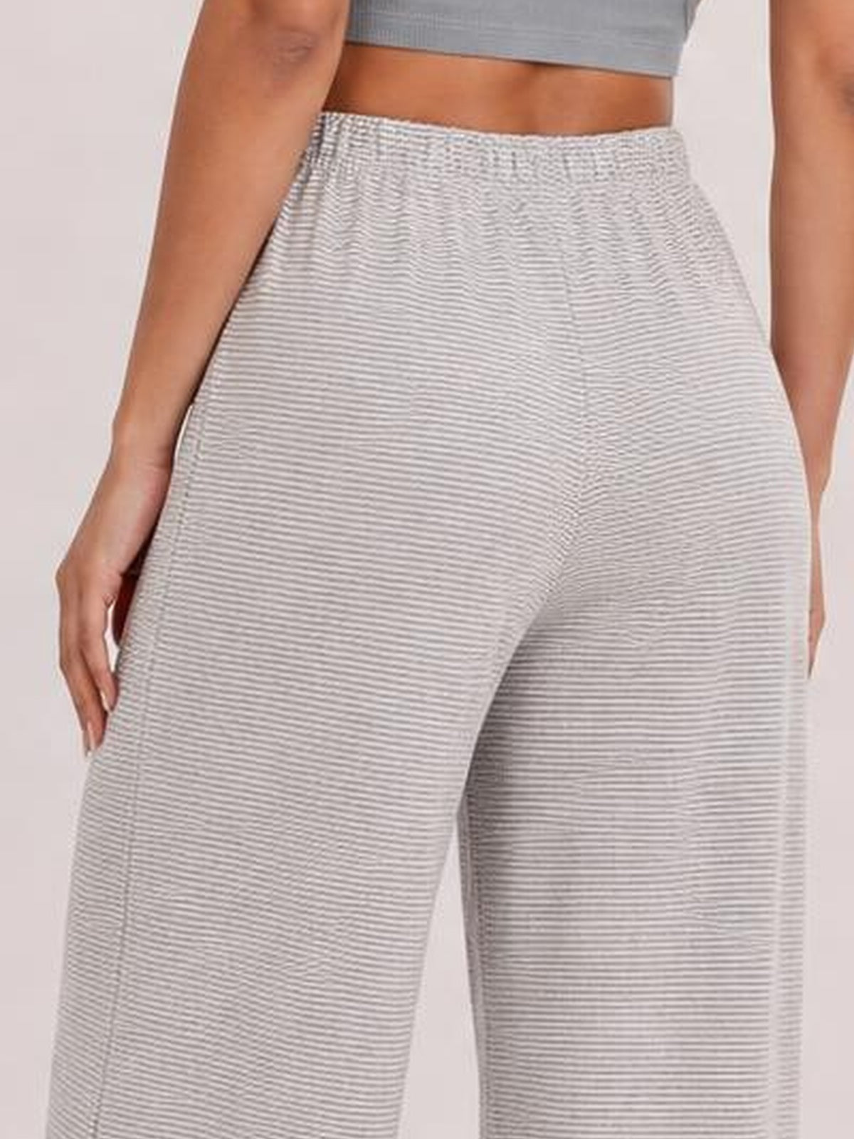 Drawstring Striped Wide Leg Pants · Back View