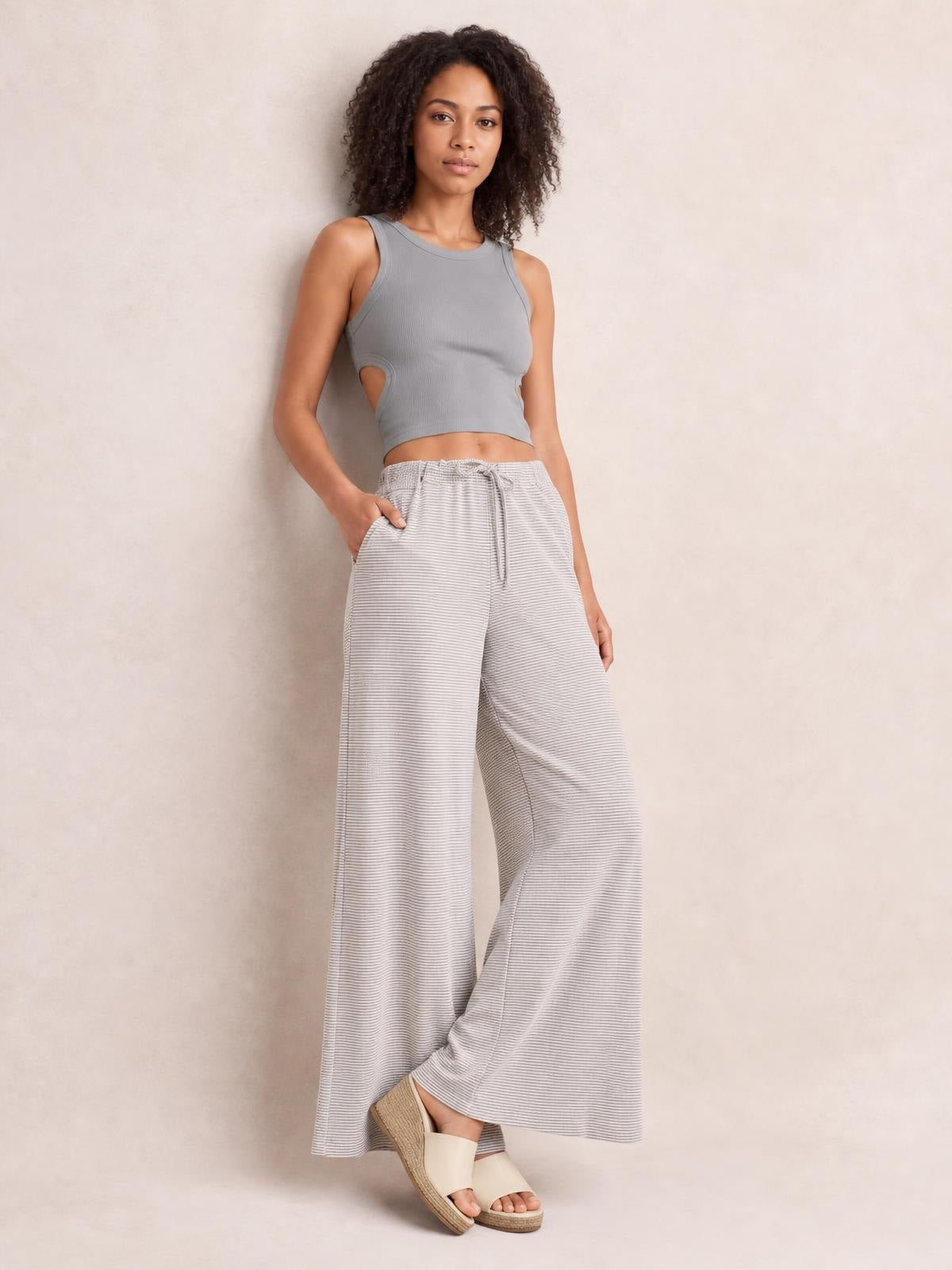Drawstring Striped Wide Leg Pants · Studio Prop Pose