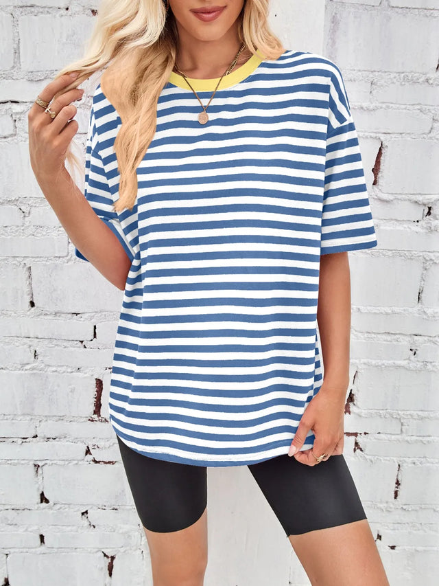 Contrast Striped Round Neck T-Shirt