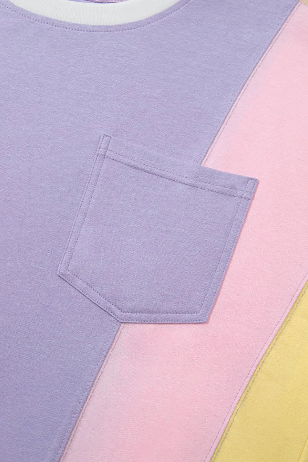 Color Block Patchwork Half Sleeve Oversized T Shirt