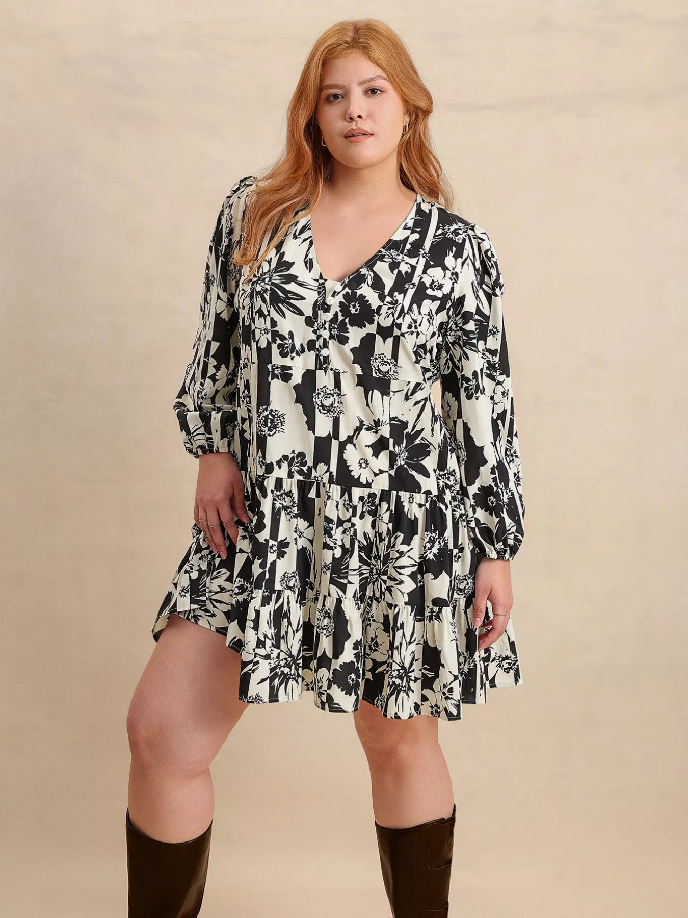 Plus Size V-Neck Flutter Sleeve Dress with Tied Waist.