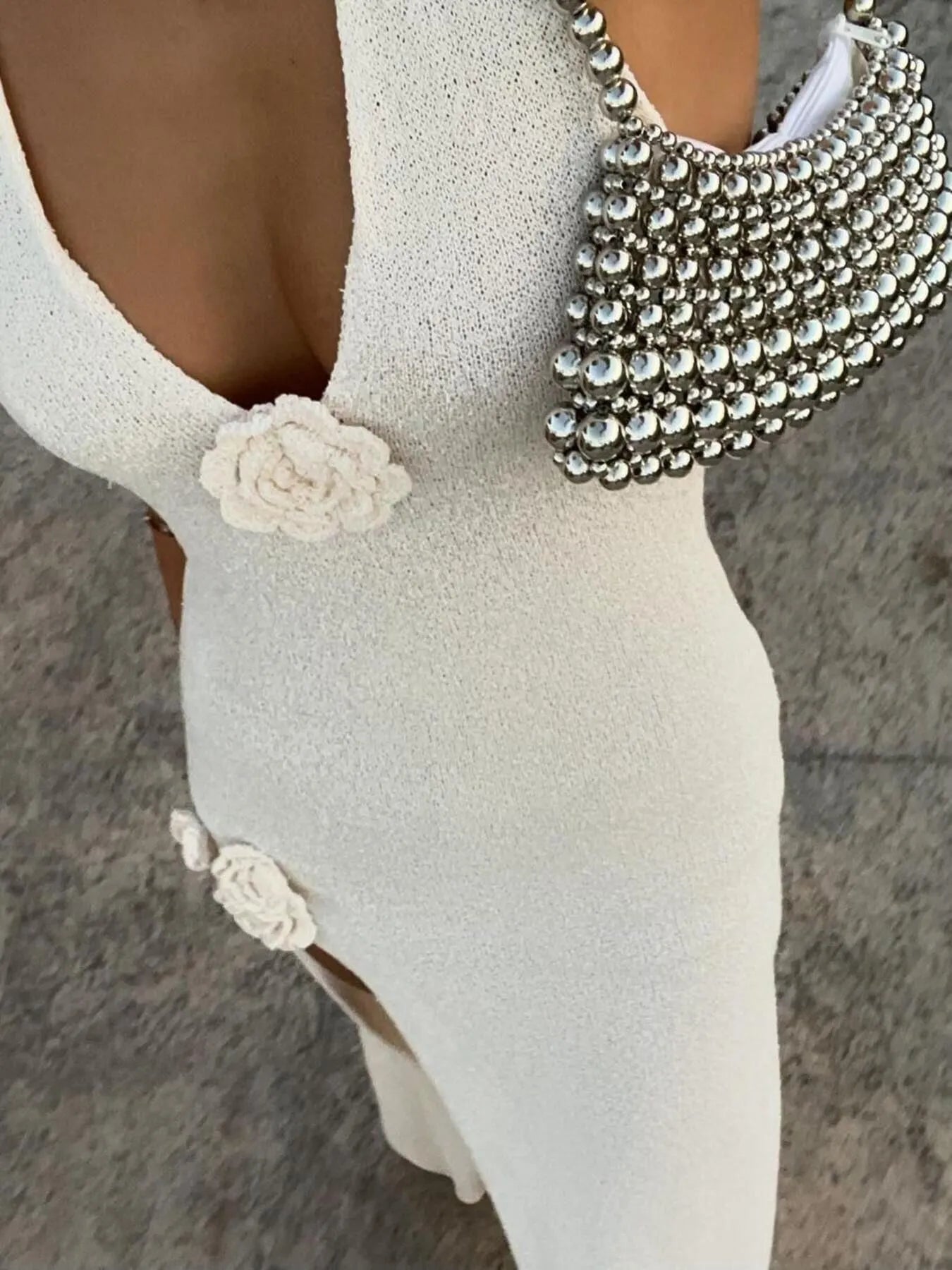 Flower Textured Midi Cami Dress - Cable-Knit.