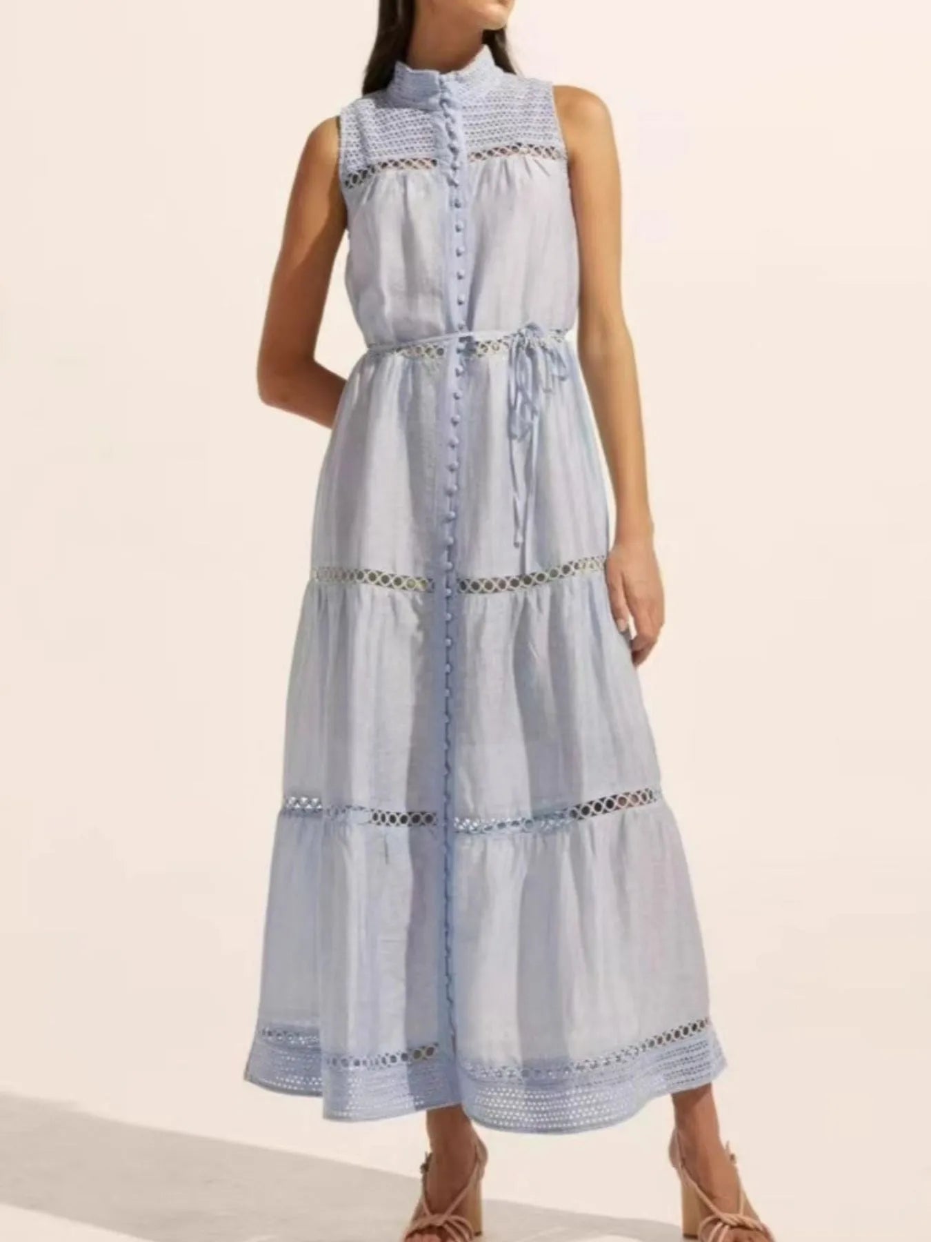 Lace Detail Contrast Trim Mini Cami Dress - Tied.