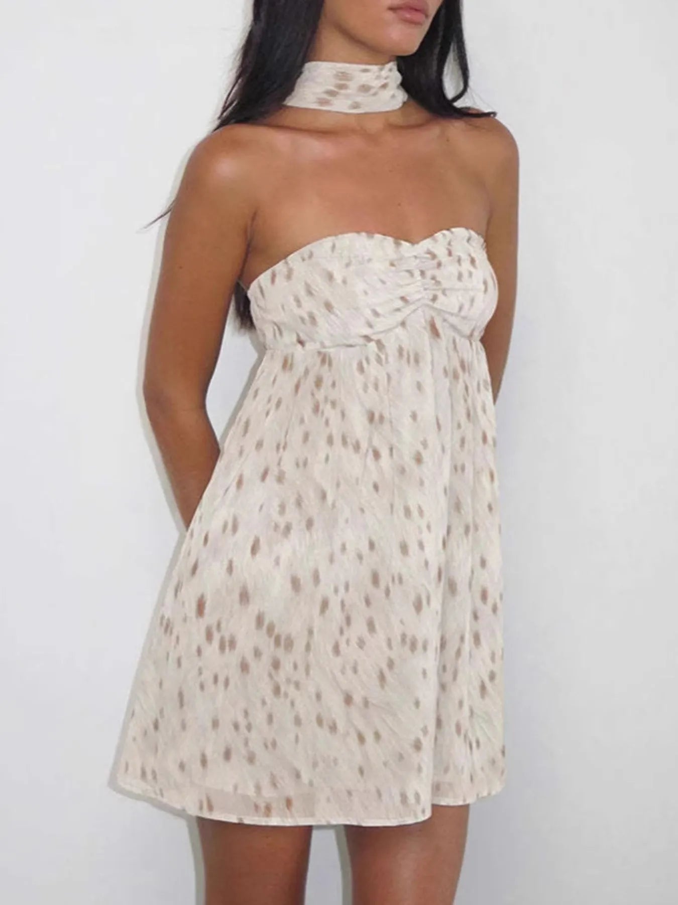 Swiss Dot Square Neck Lace Short Sleeve Dress - Layered.