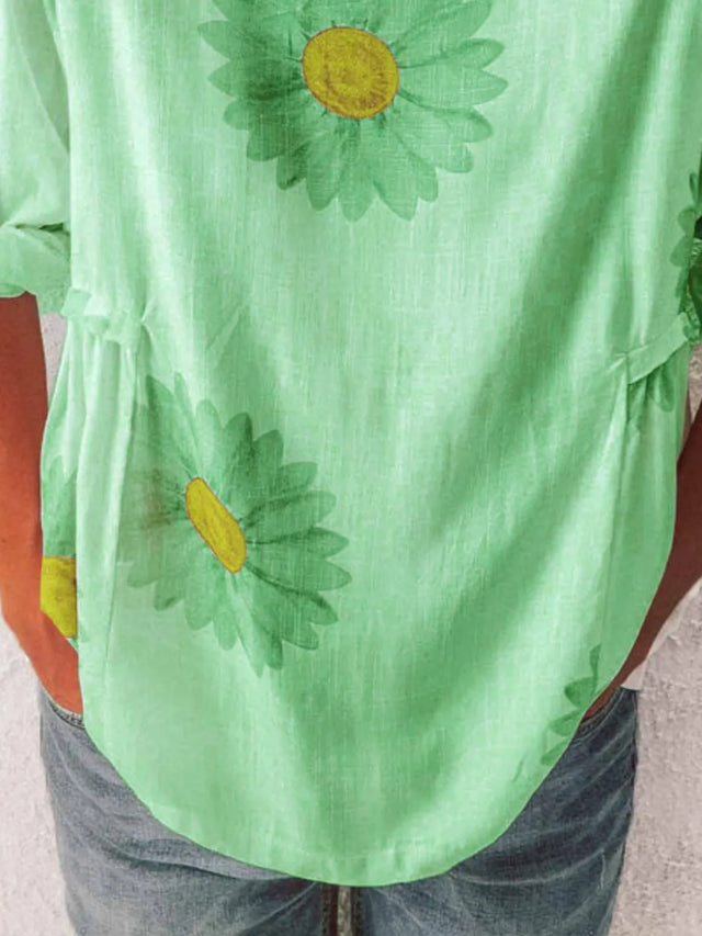 Flower Round Neck Half Sleeve T-Shirt Plus Size