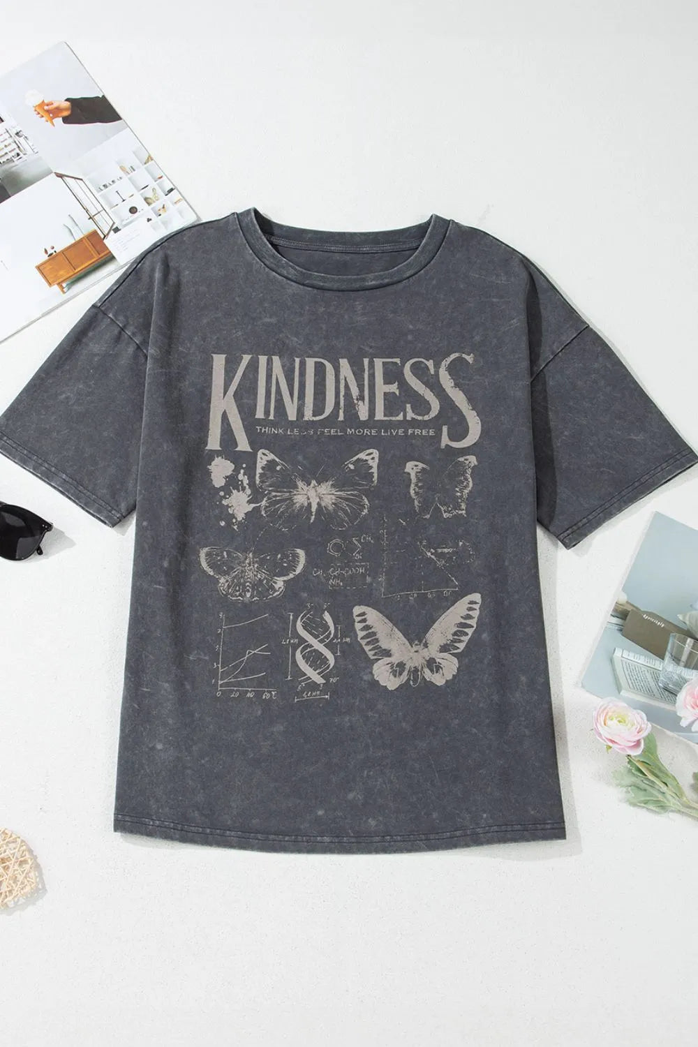 Kindness Butterflies Graphic Mineral Wash Loose Tee