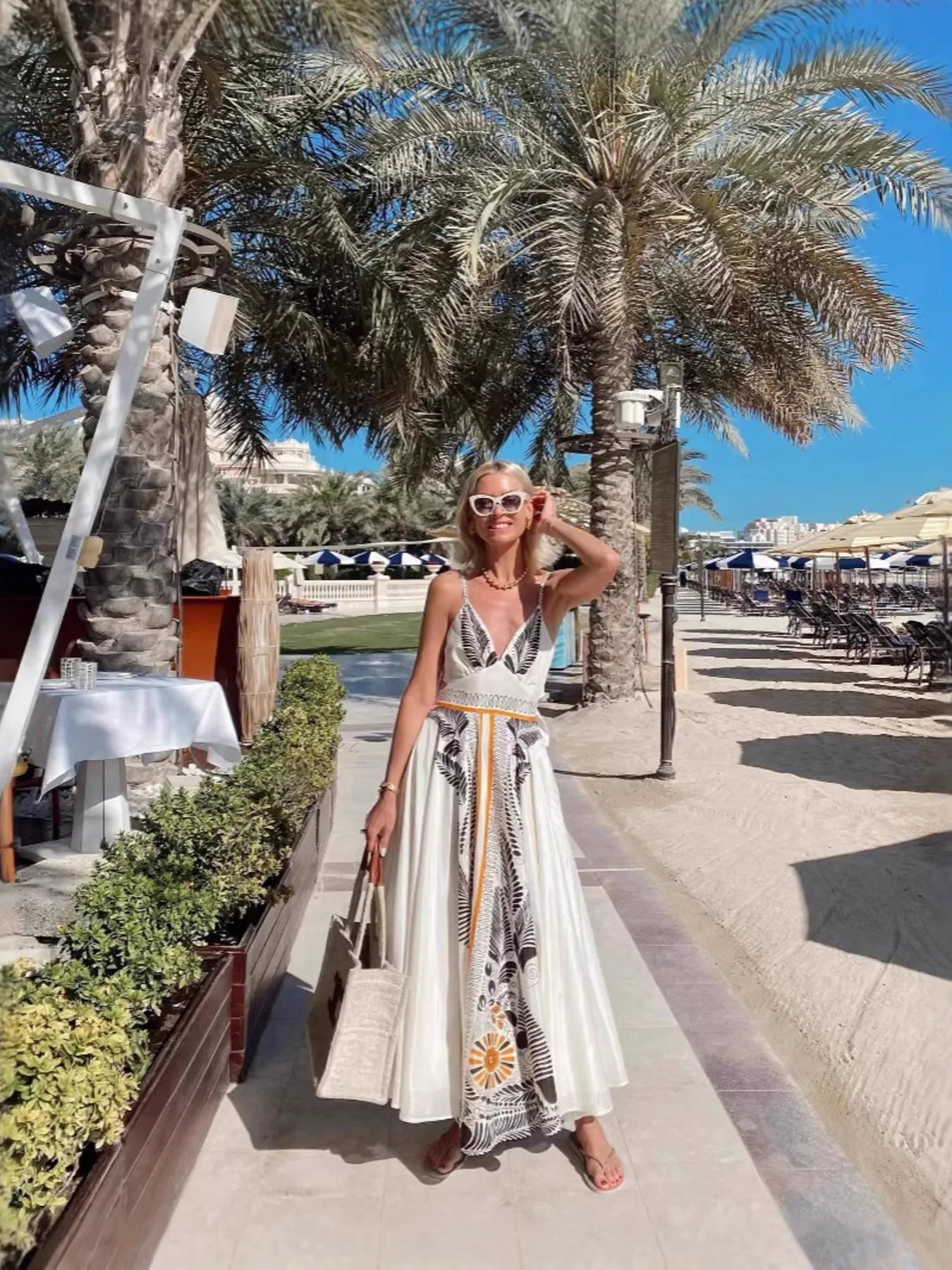 Printed V-Neck Kimono Sleeve Mini Dress - Oversized.