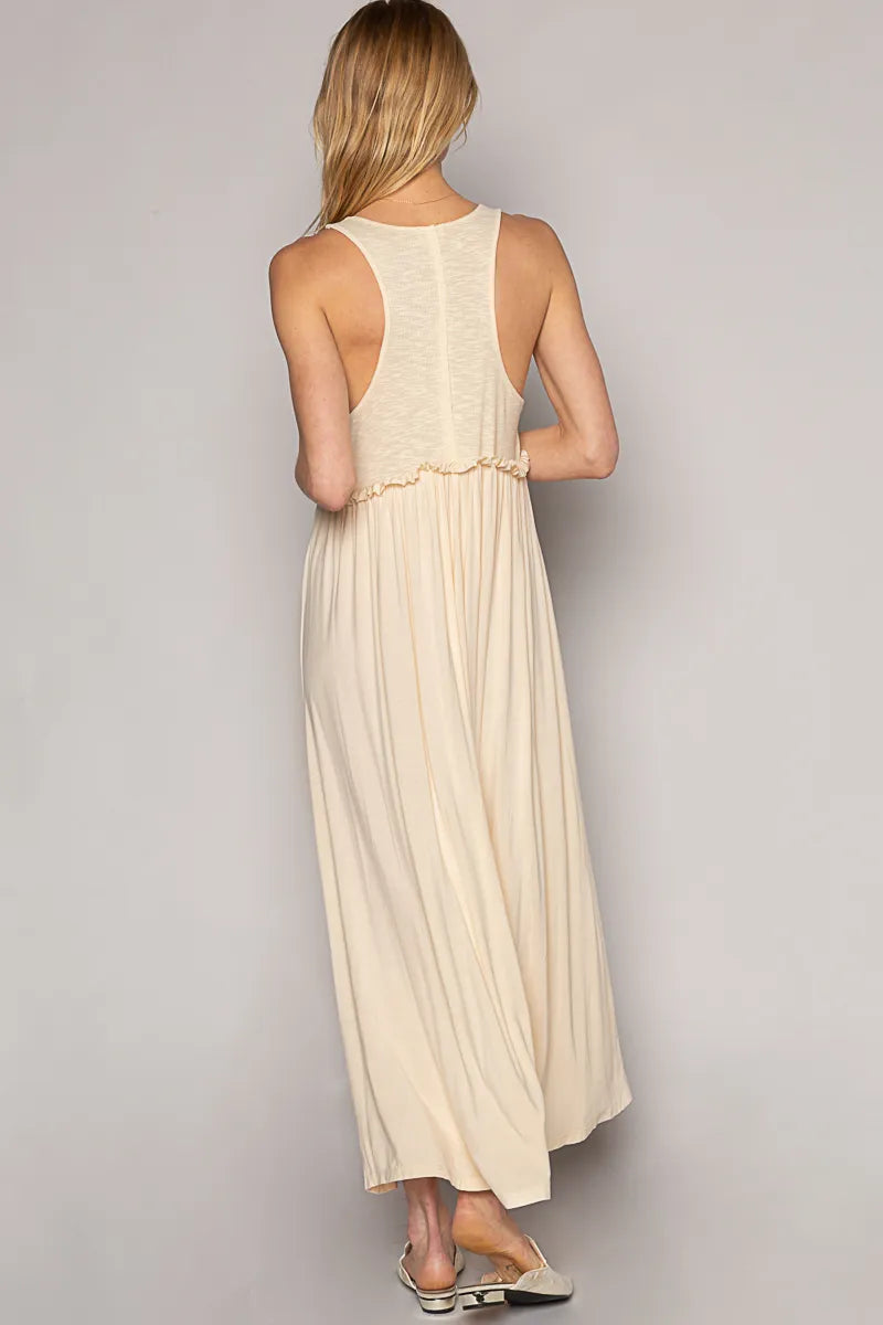 Frill Spaghetti Strap Maxi Dress with Smocked Bodice.