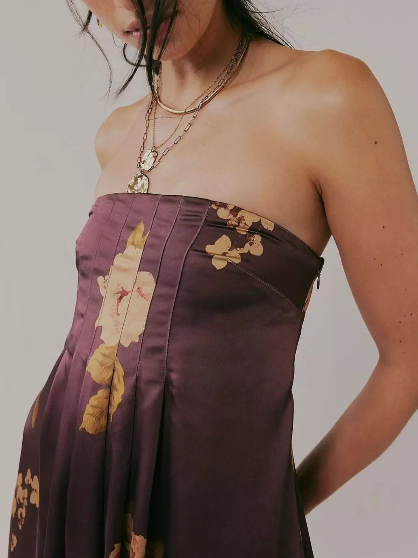 Floral Print Smocked Midi Dress with Front Slit - Ruffled & Tied.