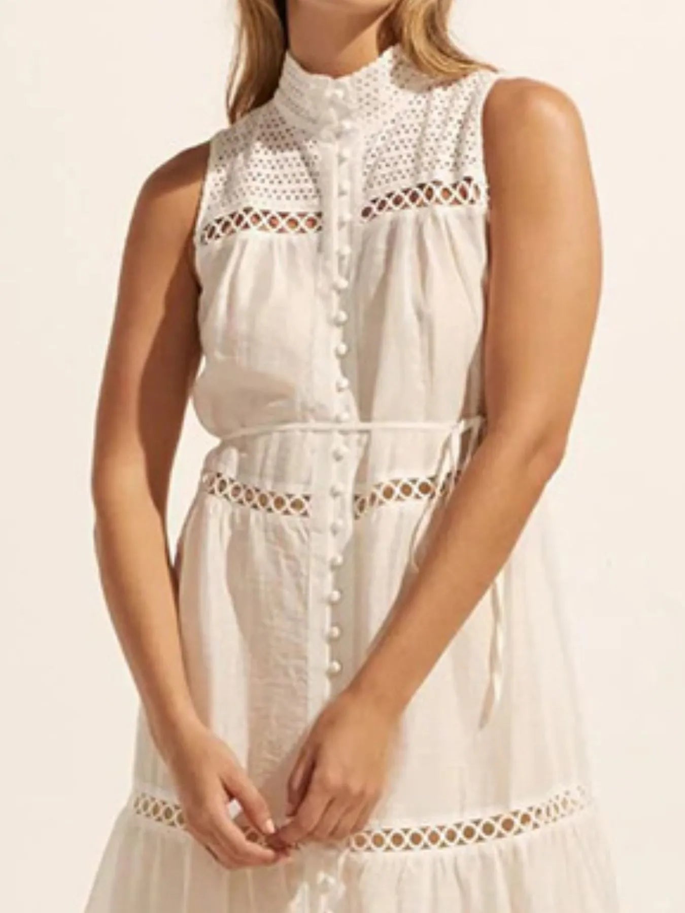 Lace Detail Contrast Trim Mini Cami Dress - Tied.