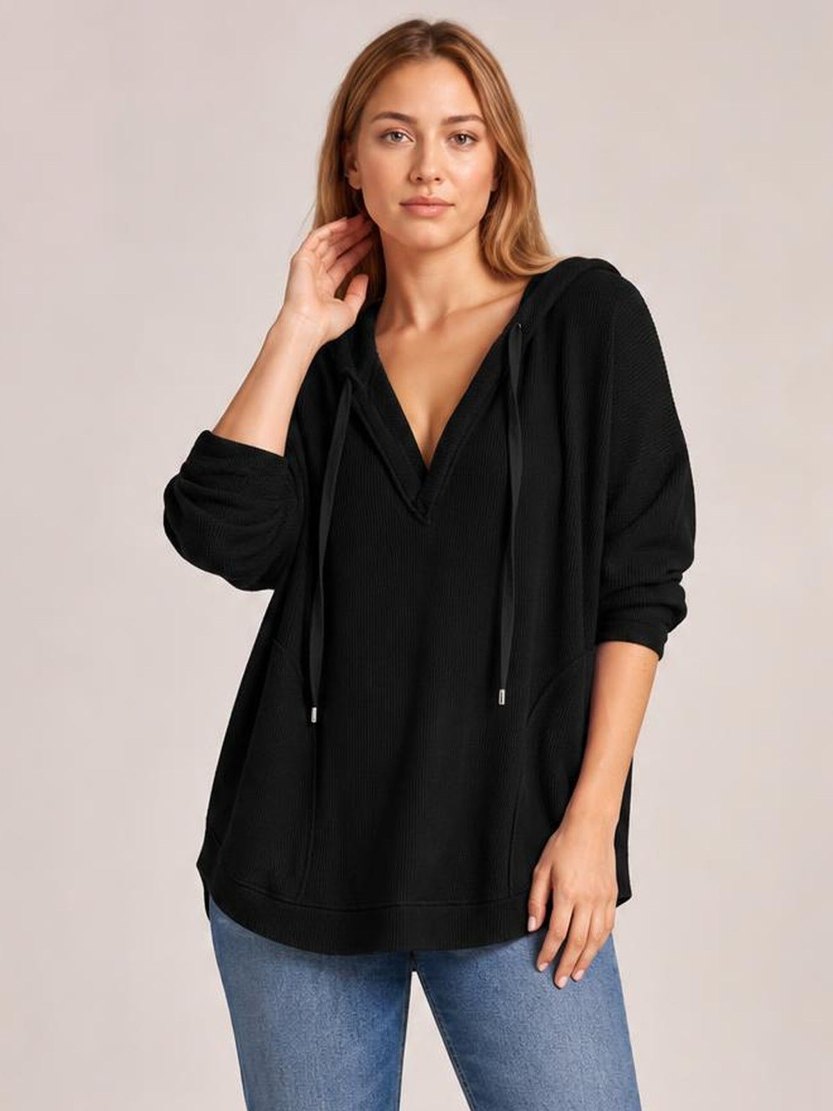 Exposed Seam Drawstring Long Sleeve Hoodie · Rule Full Body - Medium / Three-Quarter