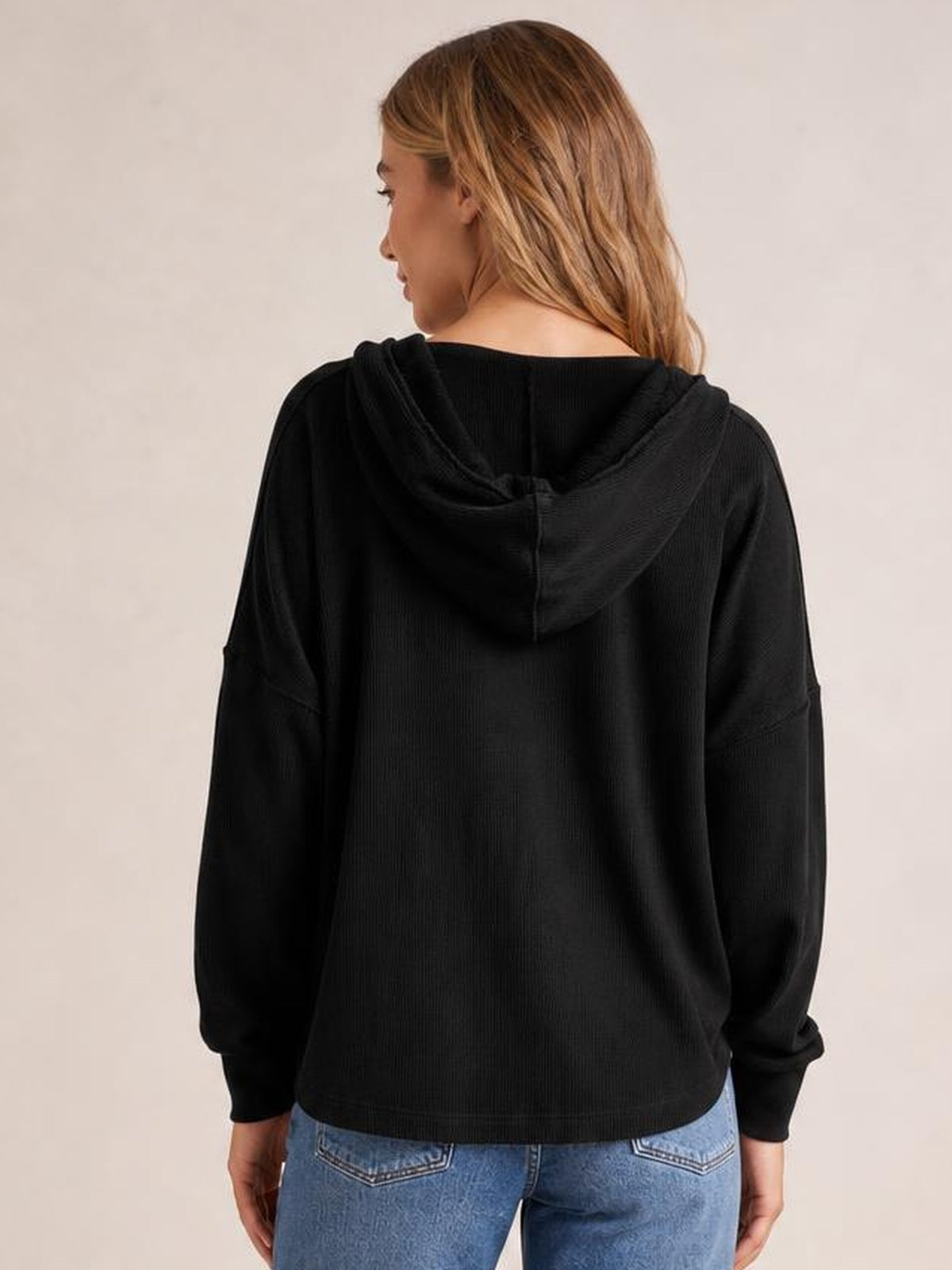 Exposed Seam Drawstring Long Sleeve Hoodie · Rule Full Body - Back View