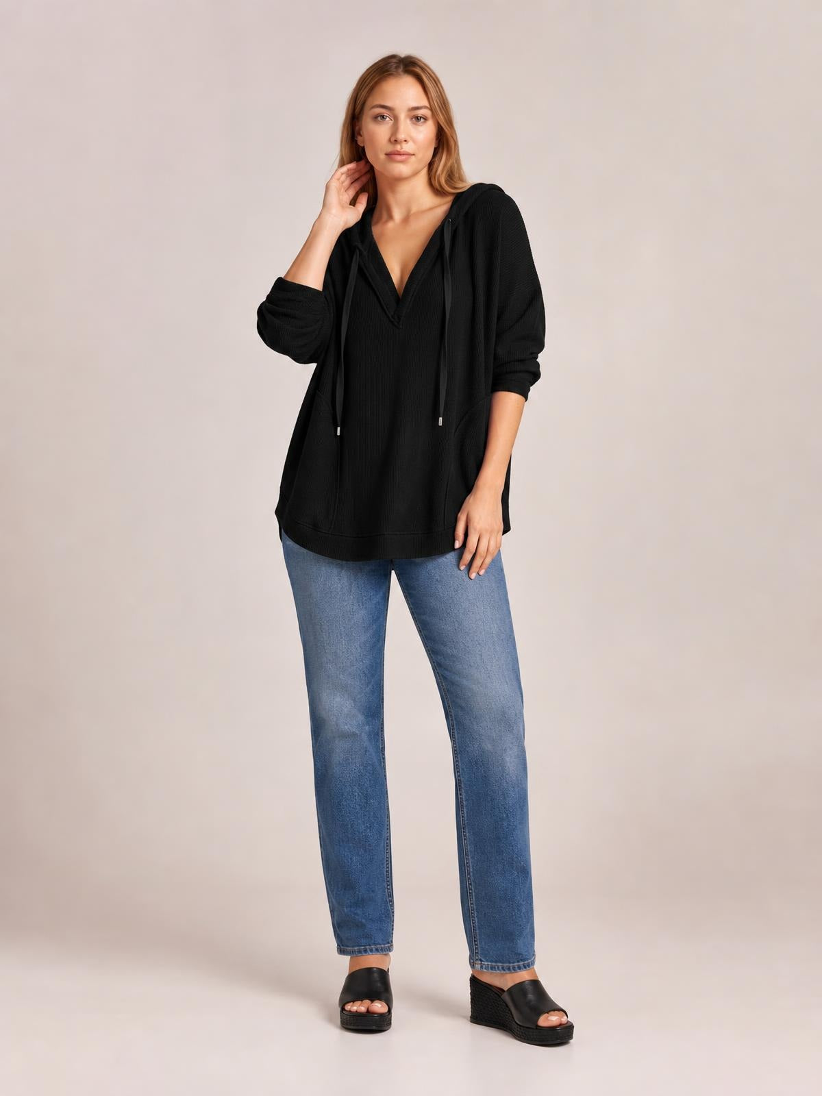 Exposed Seam Drawstring Long Sleeve Hoodie · Rule Full Body - Medium / Three-Quarter