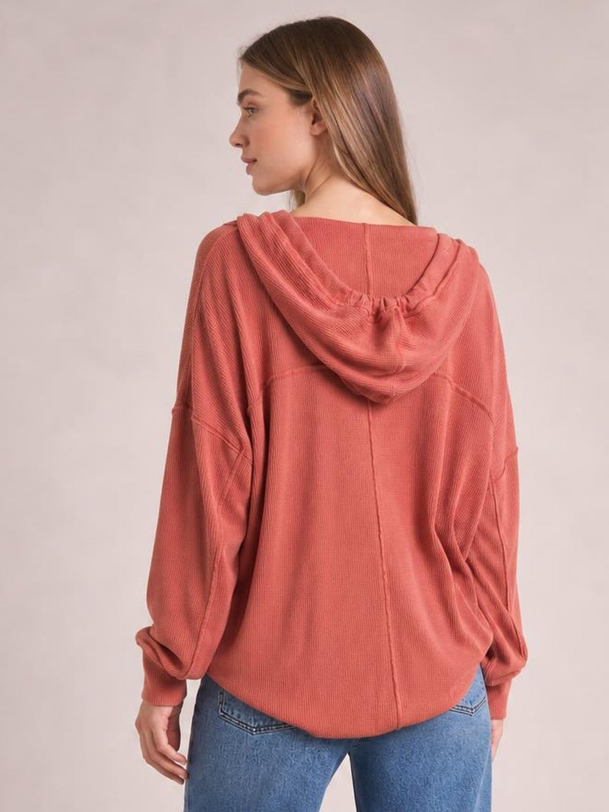 Exposed Seam Drawstring Long Sleeve Hoodie · Rule Full Body - Back View