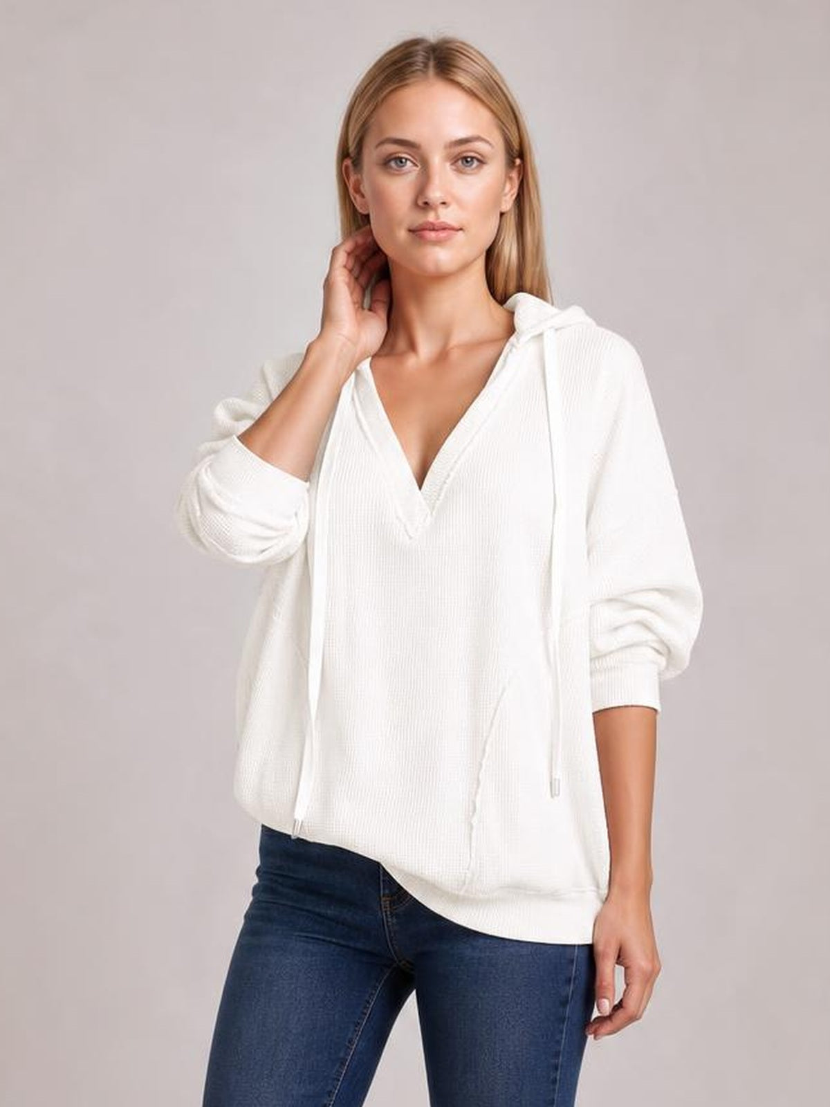 Exposed Seam Drawstring Long Sleeve Hoodie · Rule Full Body - Medium / Three-Quarter