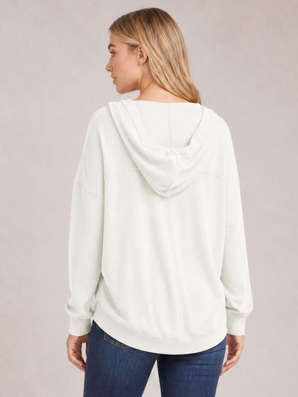 Exposed Seam Drawstring Long Sleeve Hoodie · Rule Full Body - Back View