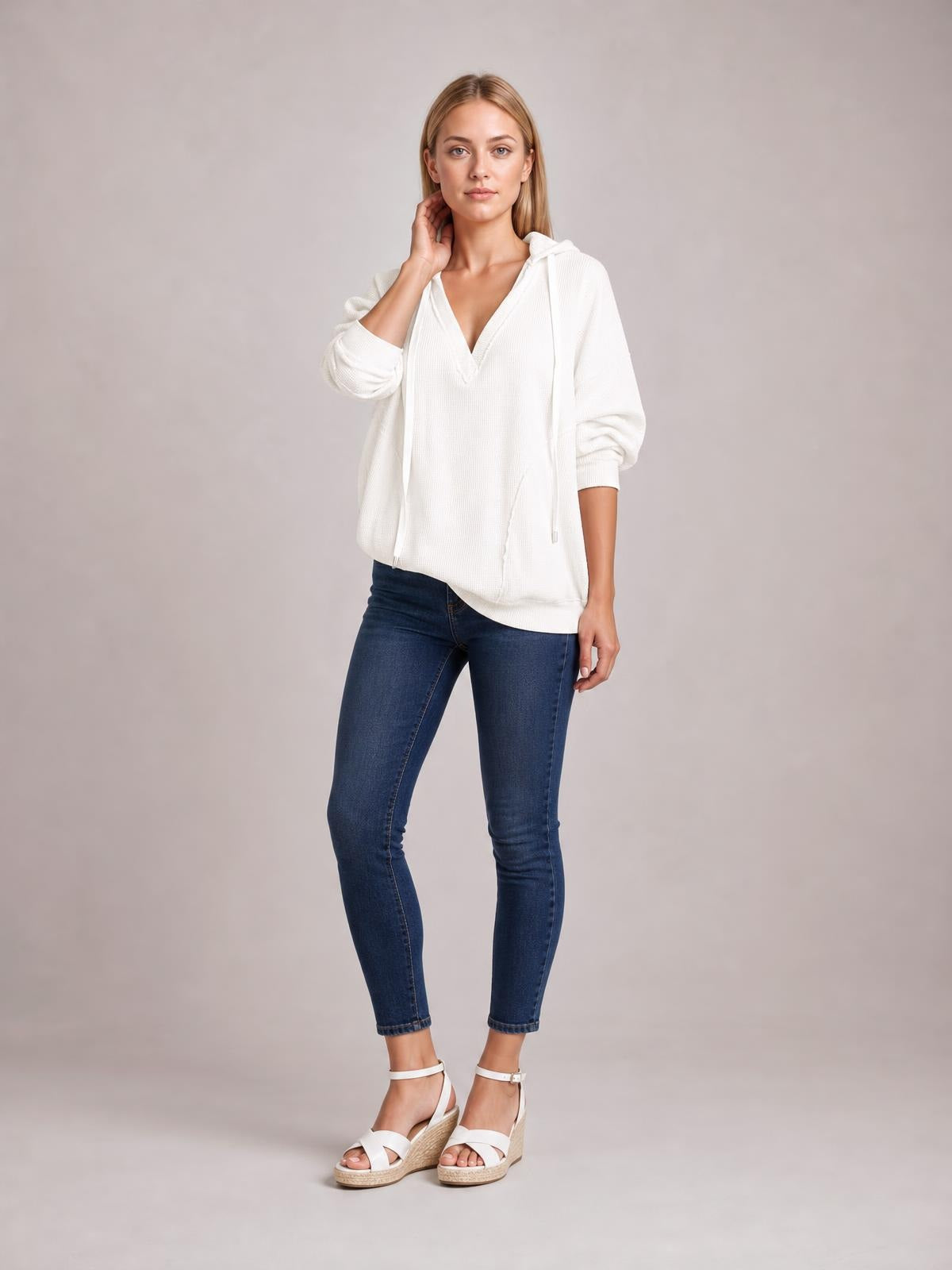 Exposed Seam Drawstring Long Sleeve Hoodie · Rule Full Body - Medium / Three-Quarter