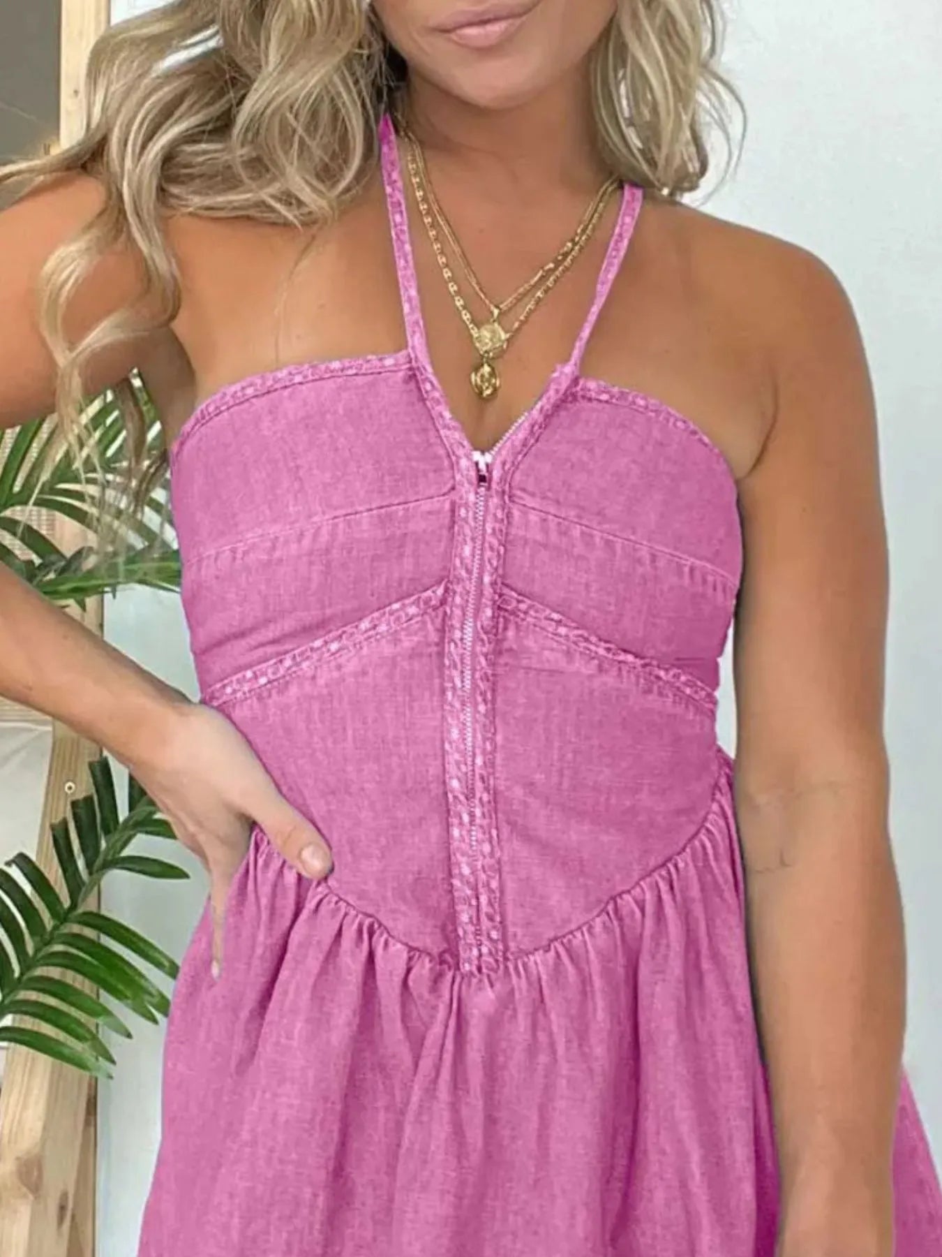 Layered Halter Neck Mini Dress - Tiered & Ruched.