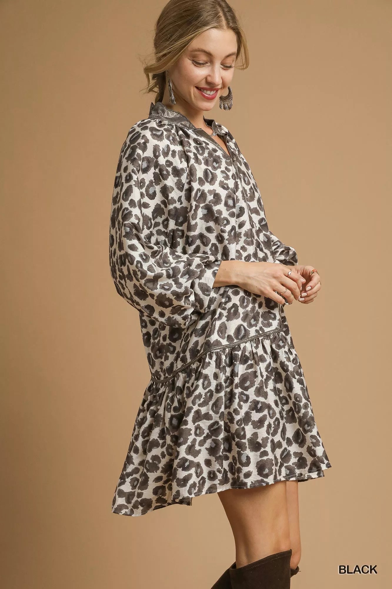 Leopard Prints Mix and Match Short Sleeves Dress - Mixed Print.