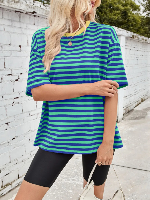 Contrast Striped Round Neck T-Shirt