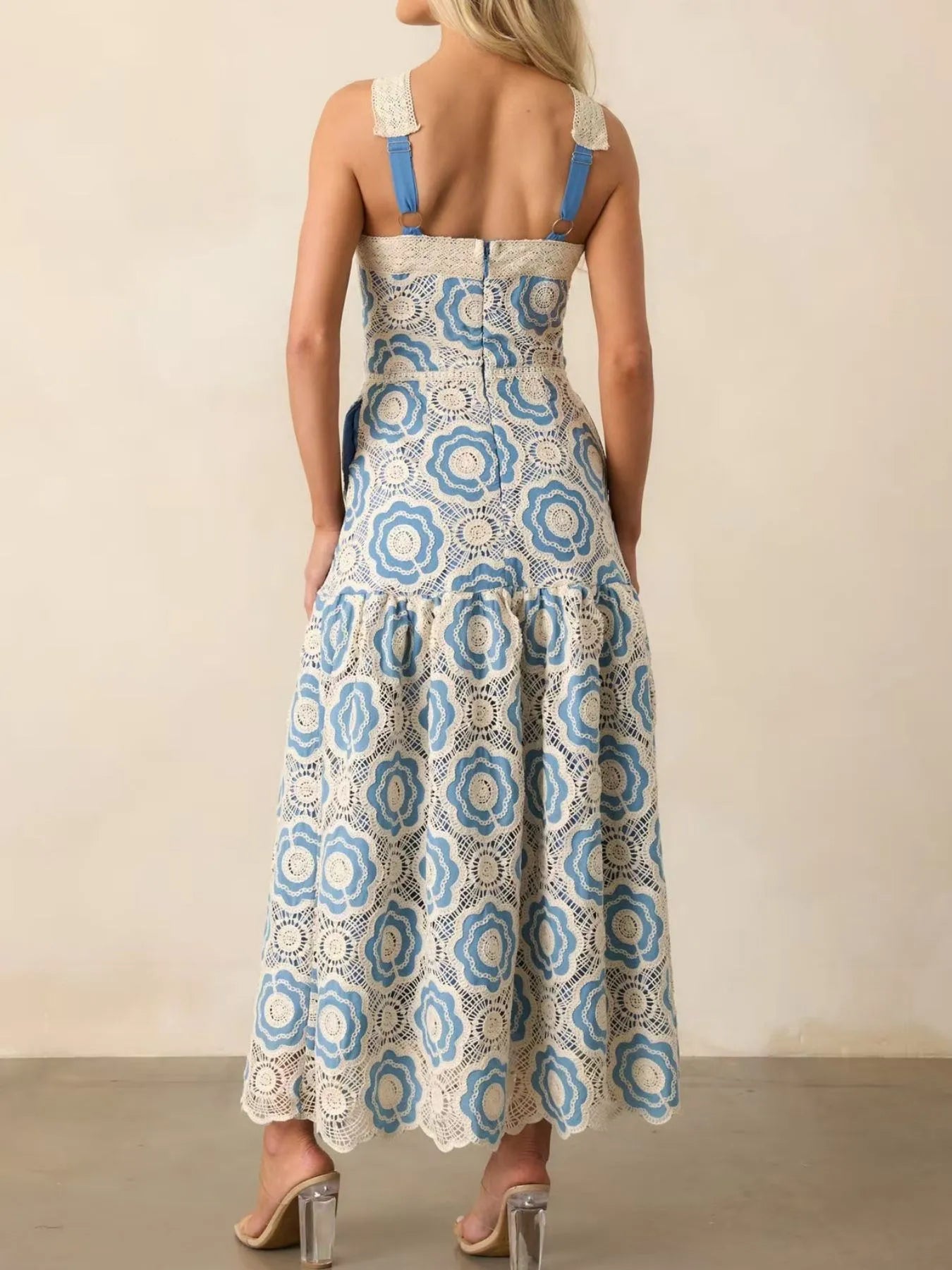 Plus Size Lace Up Halter Neck Denim Dress - Backless.