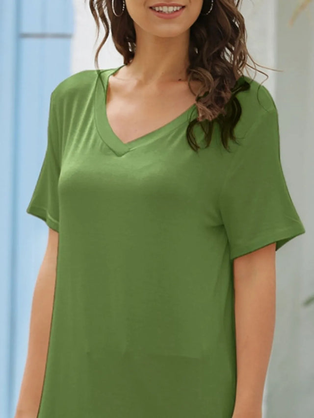 Solid V-Neck Short Sleeve T-Shirt Plus Size