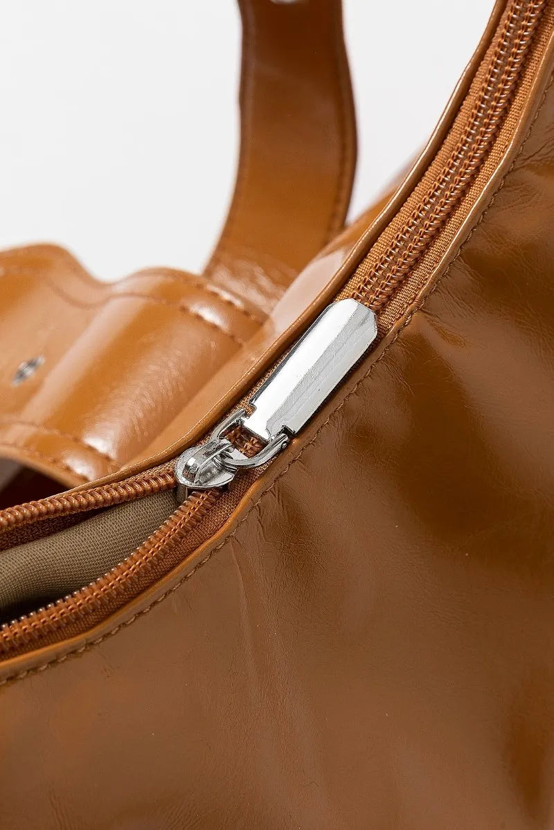 Faux Leather Studded Trim Shoulder Bag - Brown Western Style.